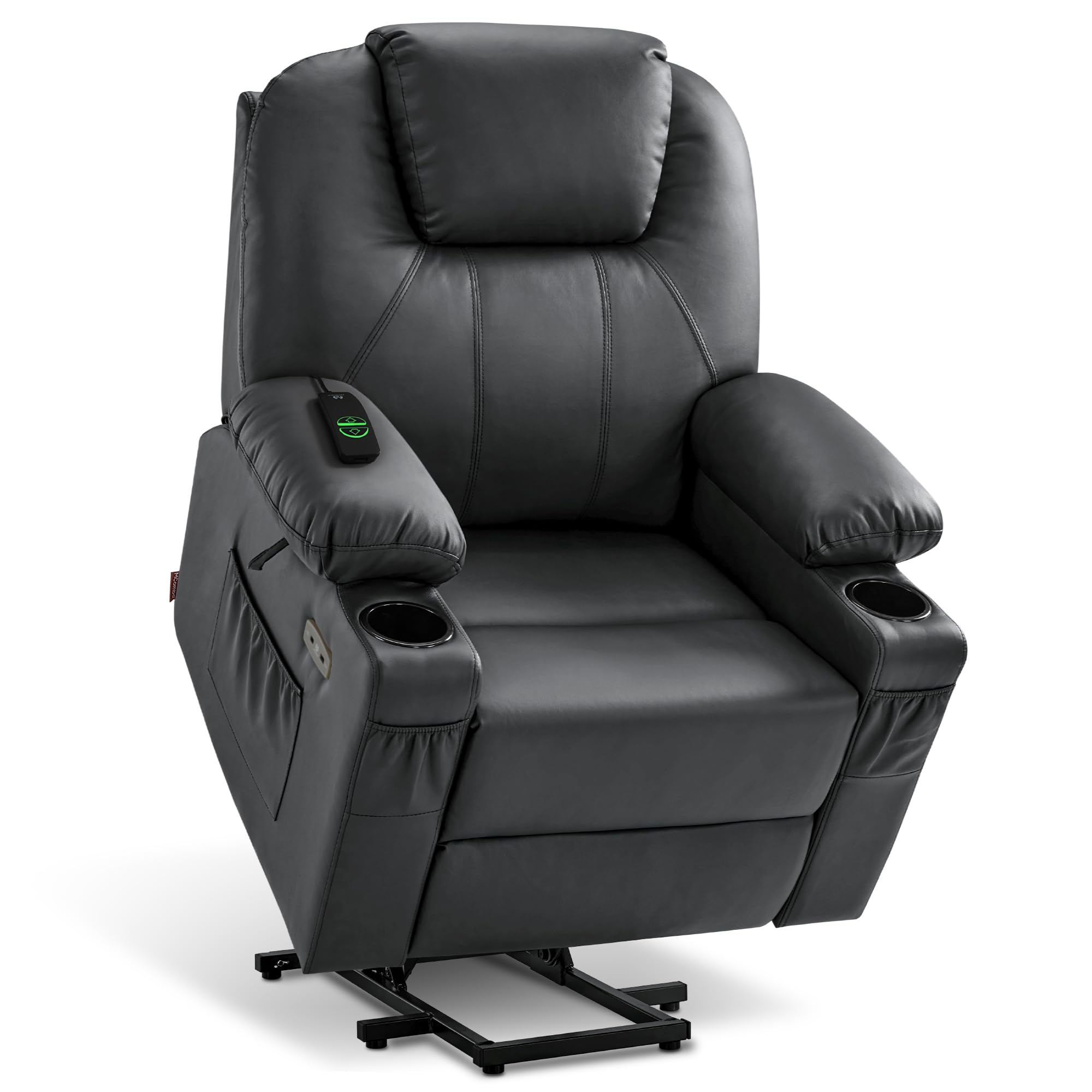 MCombo Electric Power Lift Recliner Chair Sofa with Massage and Heat for Elderly, 3 Positions, 2 Side Pockets, and Cup Holders, USB Ports, Faux Leather 7040 (Grey, Medium)