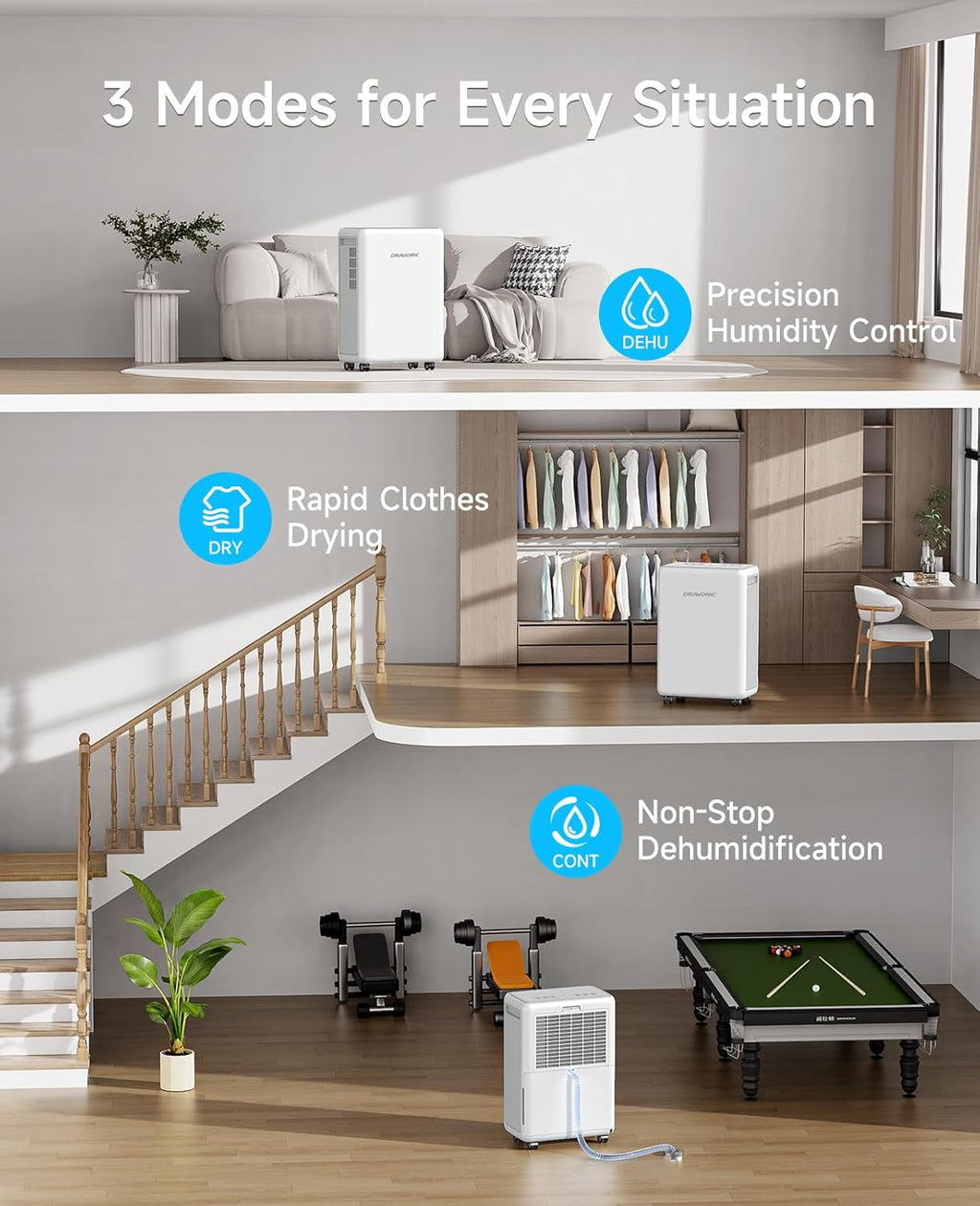 30 Pints Dehumidifier for Basement, 2000 Sq. Ft Dehumidifiers for Home with Drain Hose, Quiet Smart Humidity Control for Bedroom Bathroom with Auto Shut Off, 24H Timer