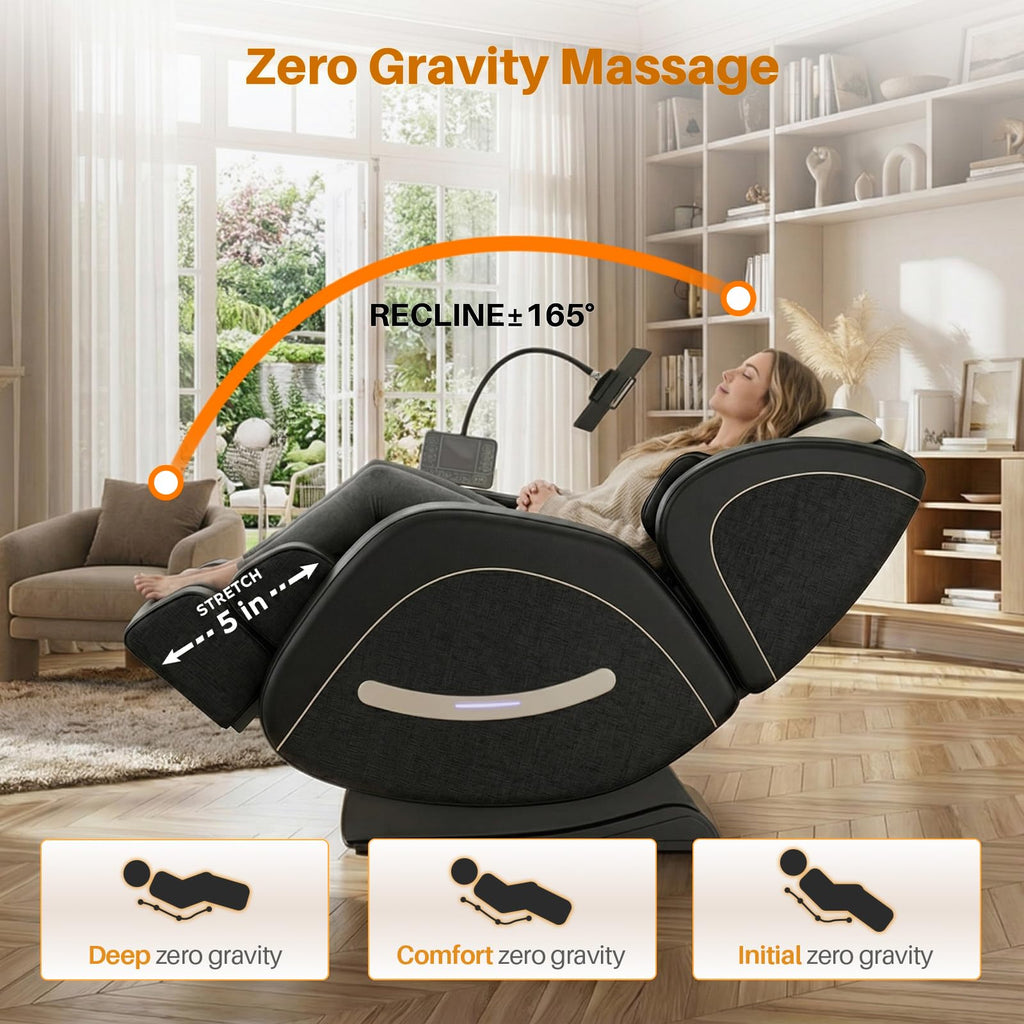 Massage Chair Full Body, Zero Gravity Recliner Massage Chair with Back Heat, 8 Fixed Rollers, Foot Massage, Airbags, Touch Screen for Home and Office