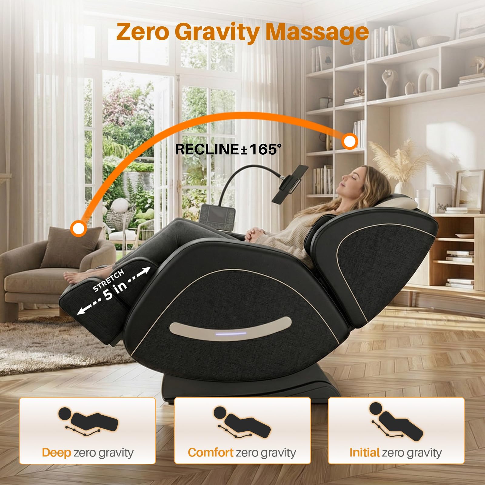 Massage Chair Full Body, Zero Gravity Recliner Massage Chair with Back Heat, 8 Fixed Rollers, Foot Massage, Airbags, Touch Screen for Home and Office