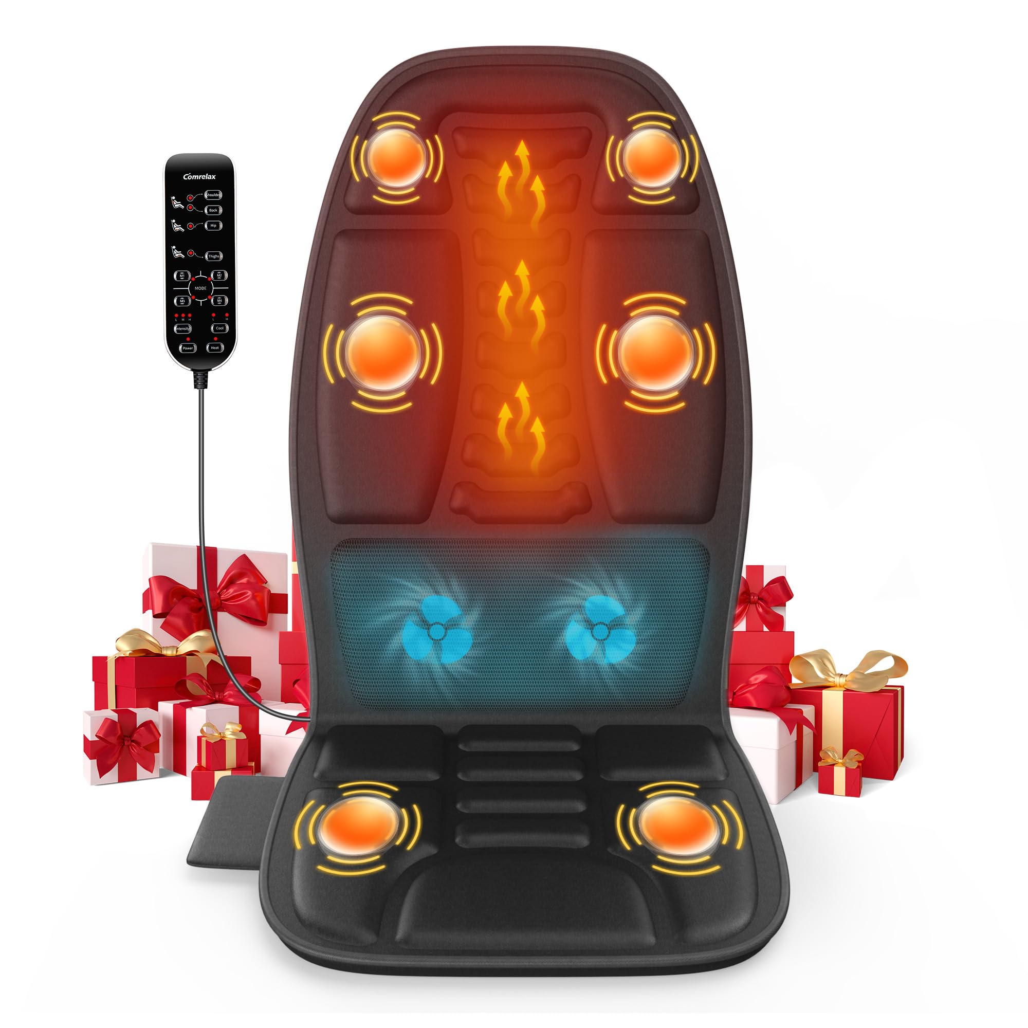 Back Massager with Heat，Vibration Massage Chair Pad with 5 Massage Modes & Adjustable Heat Levels, Memory Foam Back Massager Cushion for Office Chair, or Home Use，Midnight