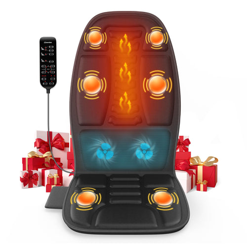 Back Massager with Heat，Vibration Massage Chair Pad with 5 Massage Modes & Adjustable Heat Levels, Memory Foam Back Massager Cushion for Office Chair, or Home Use，Midnight