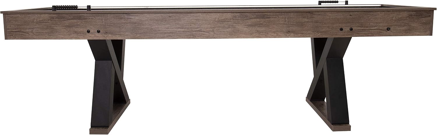 American Legend Kirkwood 9’ Shuffleboard Table with LED Rails, Bowling Game Set, Rustic Wood Finish & Accessories Included
