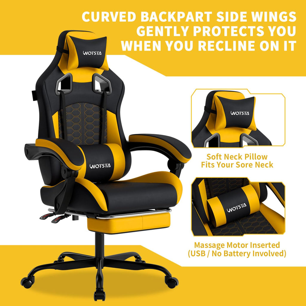 Gaming Chair with Massage,Ergonomic PC Gaming Chair with Footrest Comfortable Headrest and Lumbar Support, High Back, 300LBS (Grey)