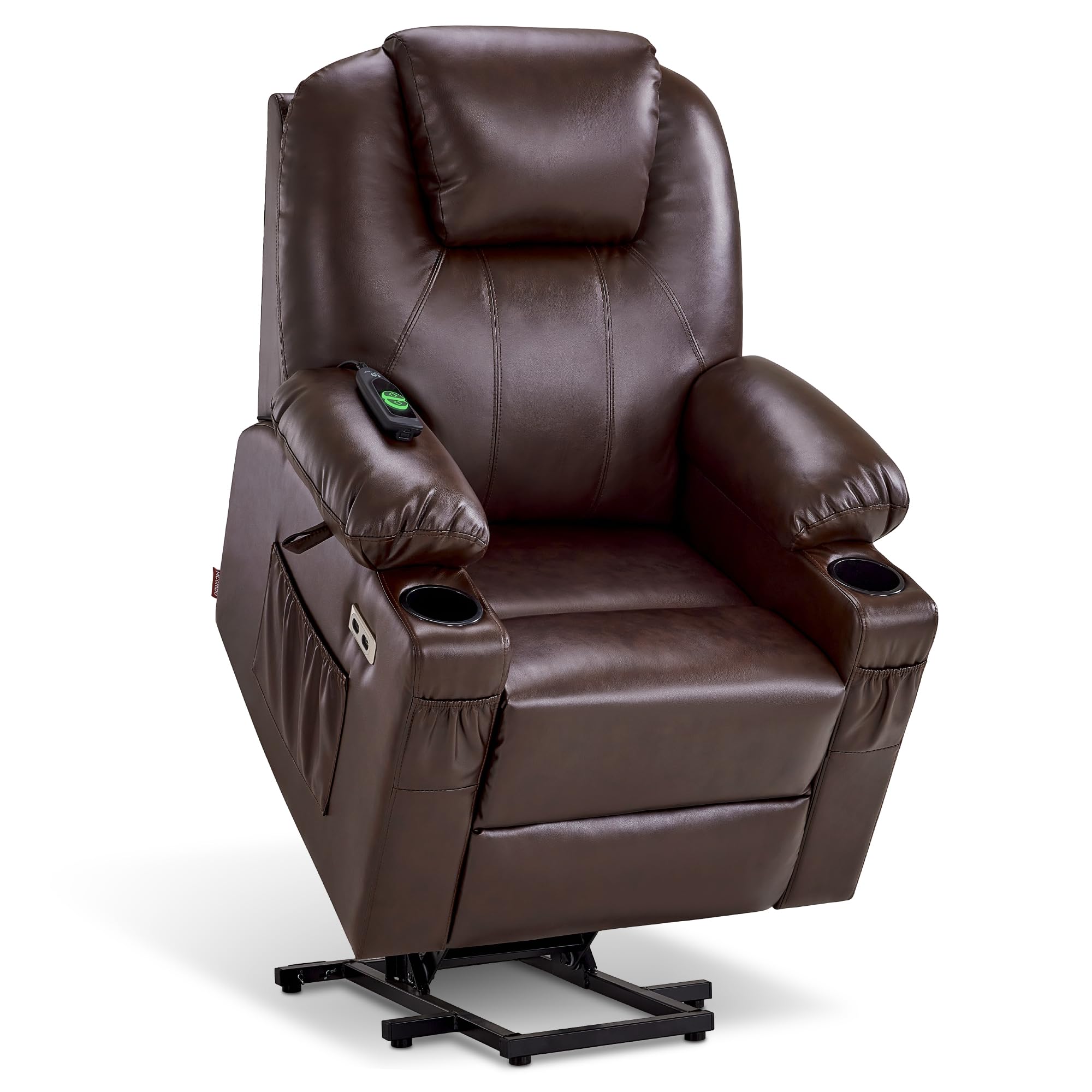 MCombo Electric Power Lift Recliner Chair Sofa with Massage and Heat for Elderly, 3 Positions, 2 Side Pockets, and Cup Holders, USB Ports, Faux Leather 7040 (Grey, Medium)