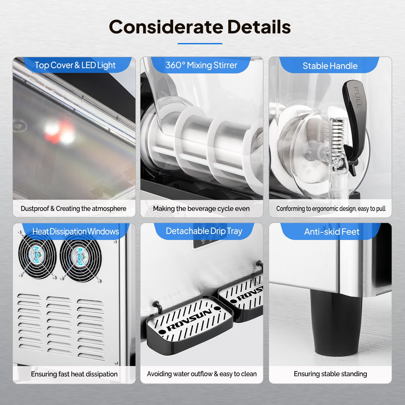 ROVSUN Commercial Slushy Machine, 15L X 2 Tanks Slushie Machine Frozen Drink Machine, 8 Gal/30L Margarita Machine Efficient Cooling Stainless Steel for Home Restaurant Bar Party Cafes 110V/60HZ