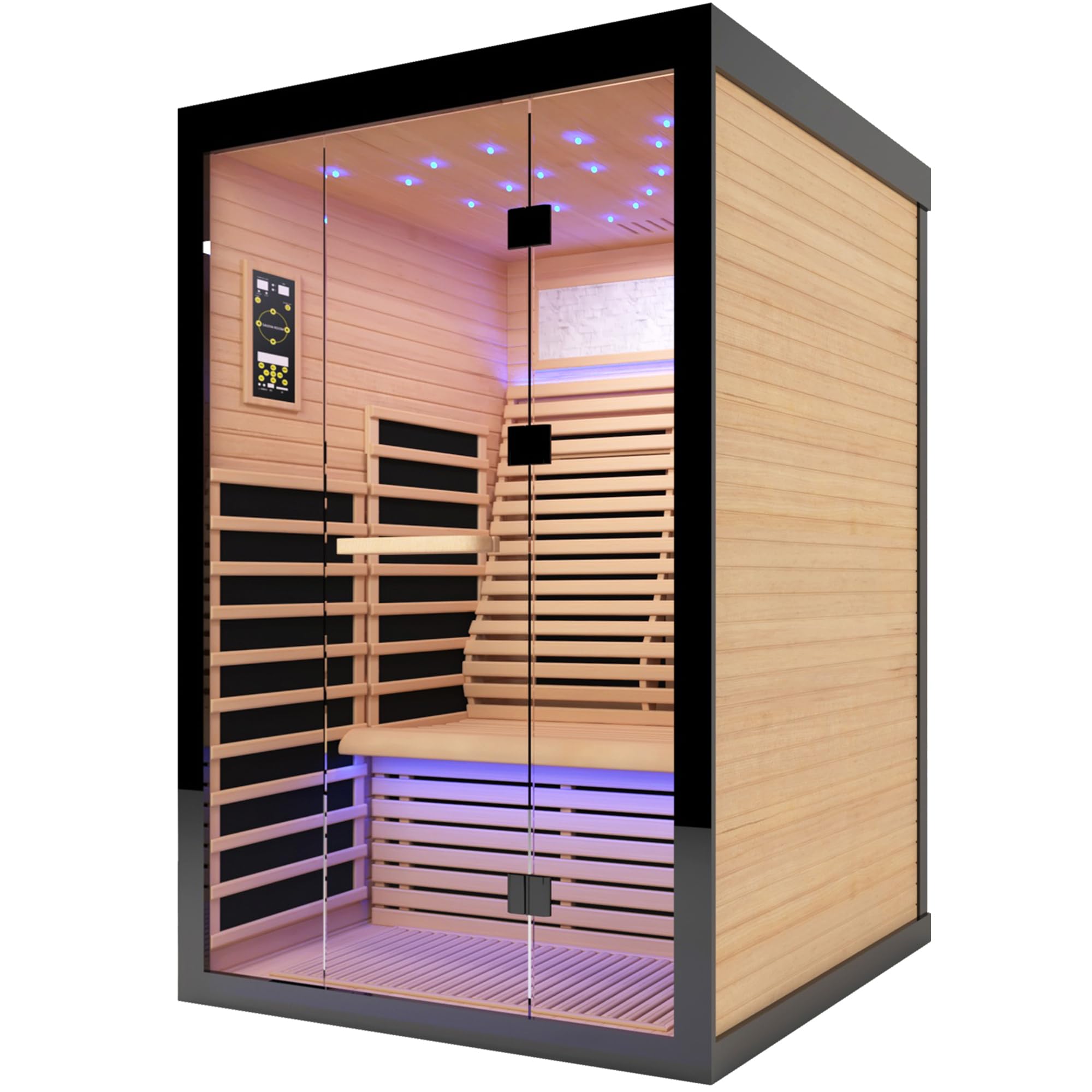 2 Person Infrared Sauna Far Infrared Sauna Room for Home Indoor 2000W Low-EMF Wood Dry Sauna with Full Starry Sky Lights Ceiling in 7 Color Speaker Fast Heating Easy Assembly- 47.3*41.3*74.8 IN