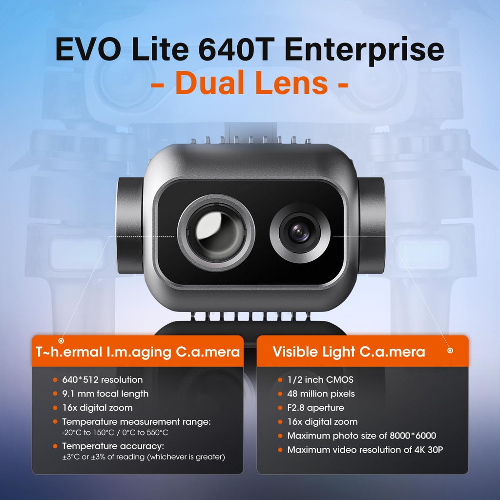 Autel Robotics EVO Lite 640T Enterprise, T~hermal&1/2'' CMOS 48MP C-amera | 640 * 512 30Hz, AI Target Recognition, 40 Minutes,12KM Transmission, Support Remote ID