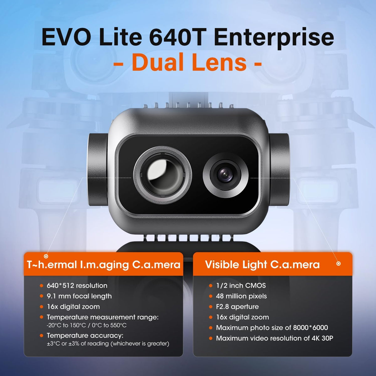 Autel Robotics EVO Lite 640T Enterprise, T~hermal&1/2'' CMOS 48MP C-amera | 640 * 512 30Hz, AI Target Recognition, 40 Minutes,12KM Transmission, Support Remote ID