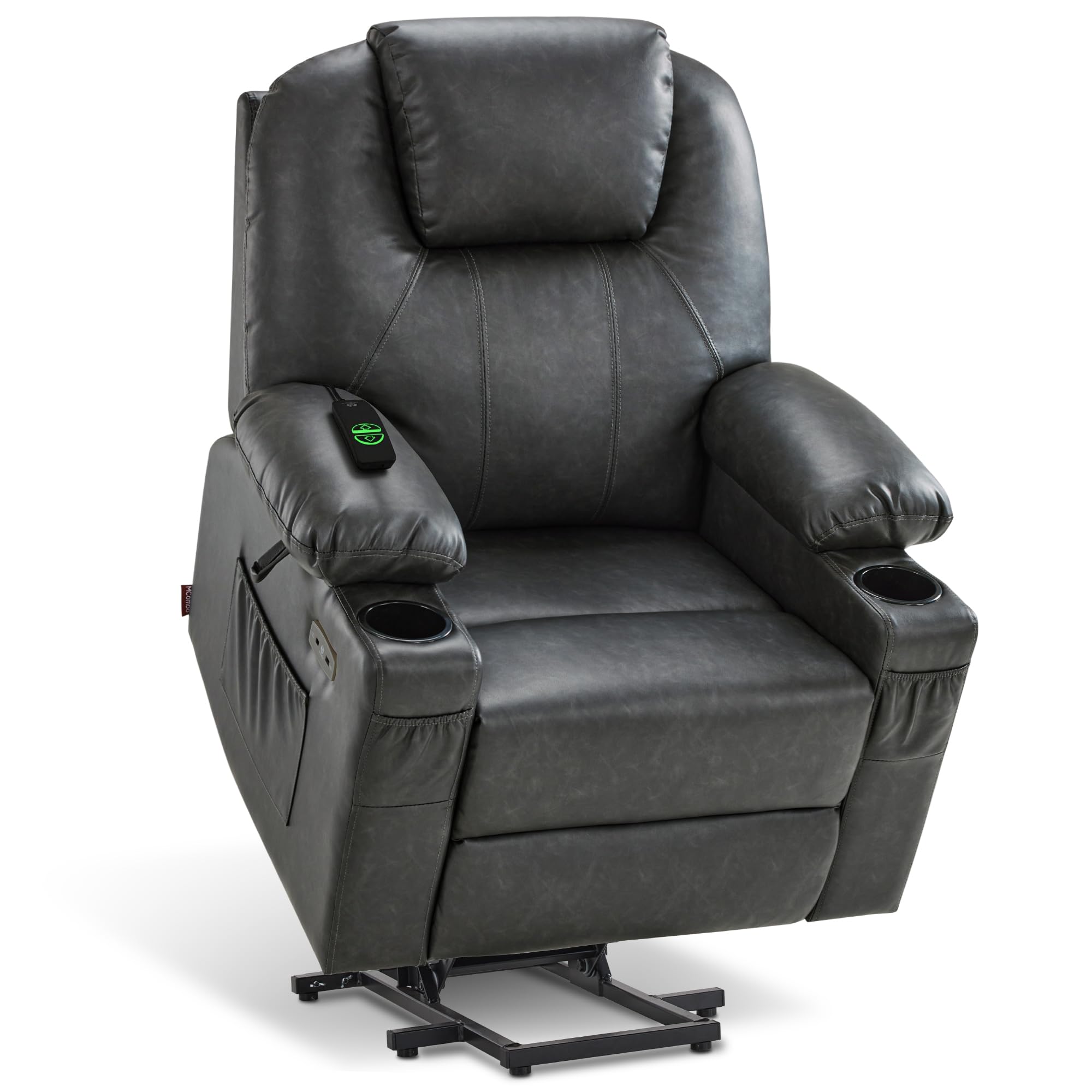 MCombo Electric Power Lift Recliner Chair Sofa with Massage and Heat for Elderly, 3 Positions, 2 Side Pockets, and Cup Holders, USB Ports, Faux Leather 7040 (Grey, Medium)