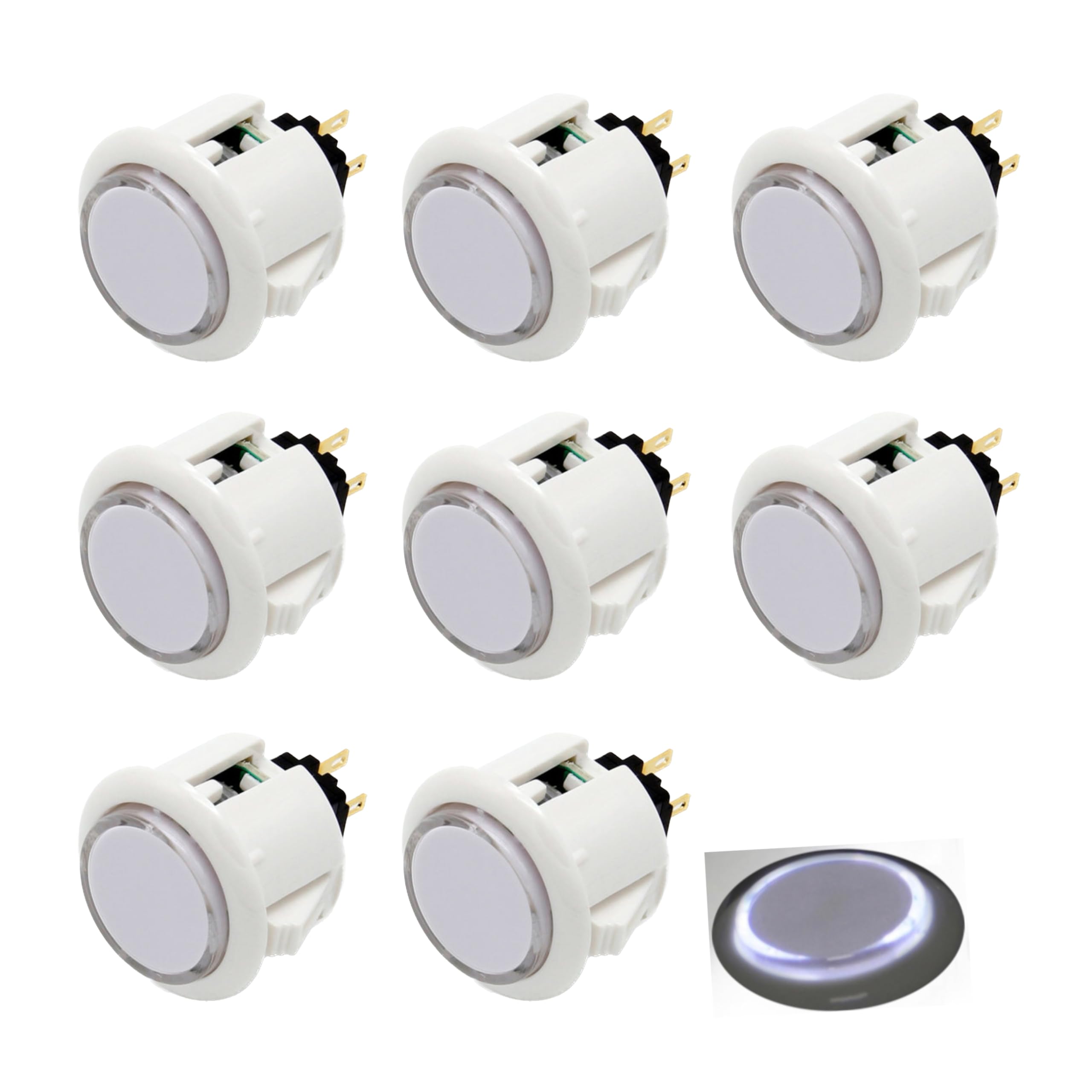 8 Pcs Original Qanba Illuminated Buttons Qanba Sanp In LED Buttons for DIY Cabinet Machine Arcade Machine 24MM/30MM (30MM, Clear Buttons+Blue Led)