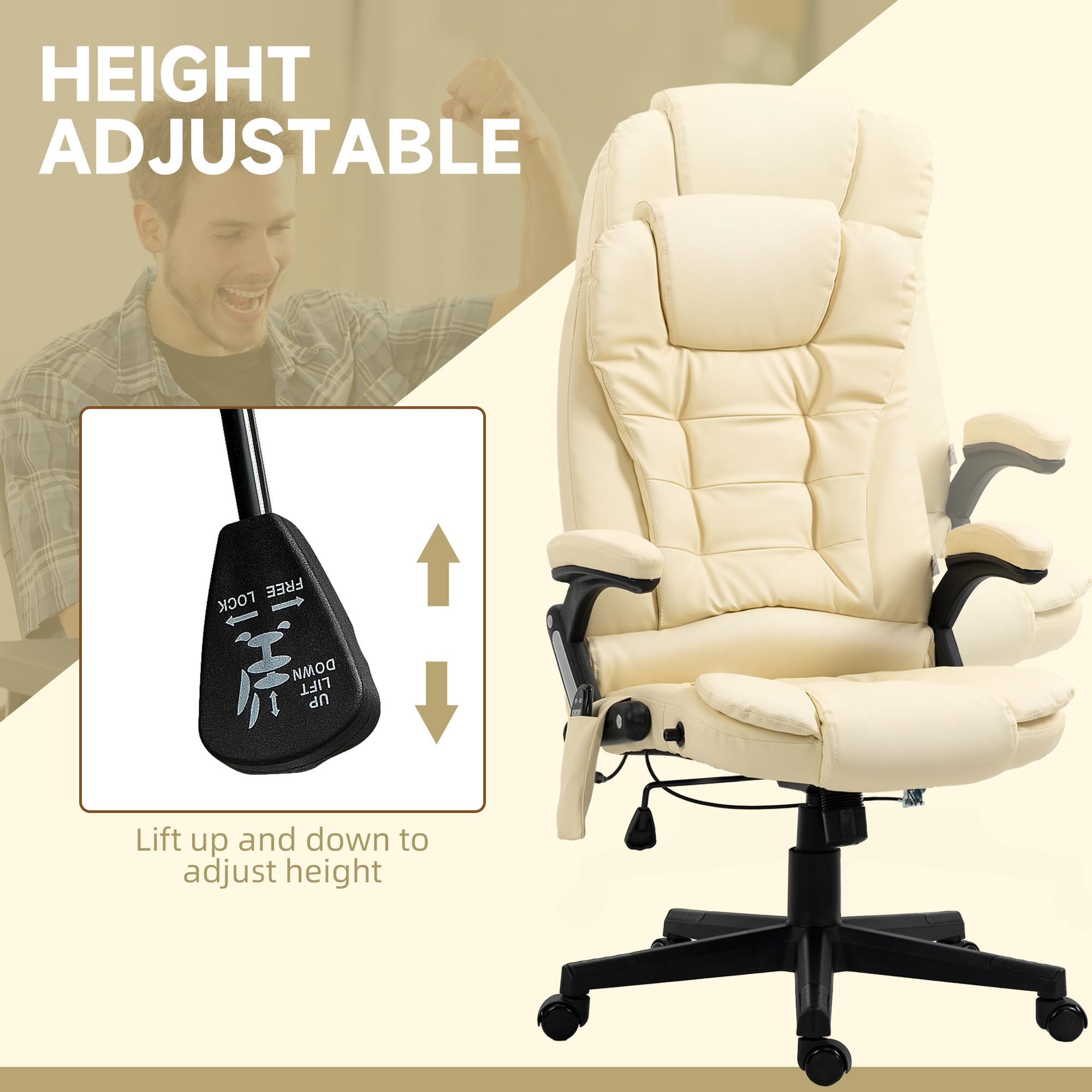 HOMCOM High Back Vibration Massage Office Chair with 6 Vibration Points, Heated Reclining PU Leather Computer Chair with Armrest and Remote, Brown