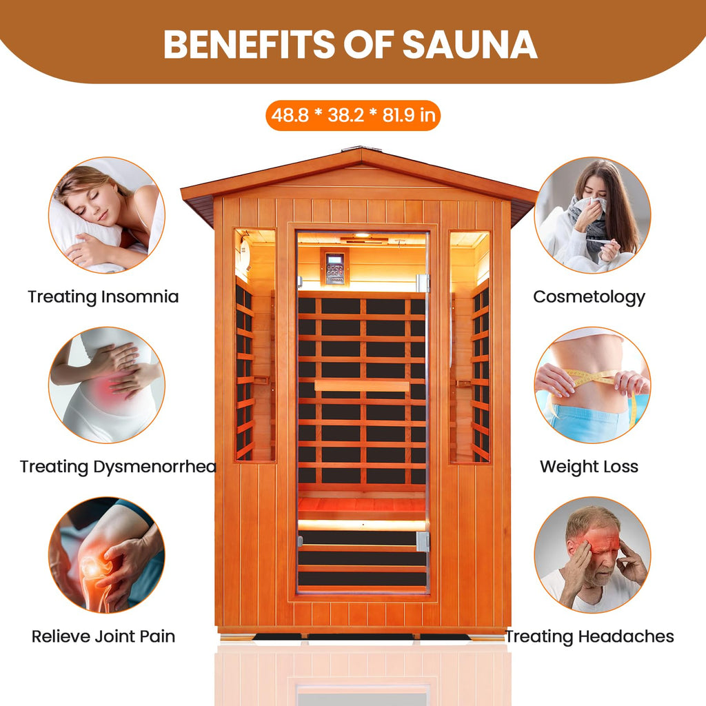 2 Person Infrared Sauna Far Infrared Sauna Room for Home Indoor 2000W Low-EMF Wood Dry Sauna with Full Starry Sky Lights Ceiling in 7 Color Speaker Fast Heating Easy Assembly- 47.3*41.3*74.8 IN