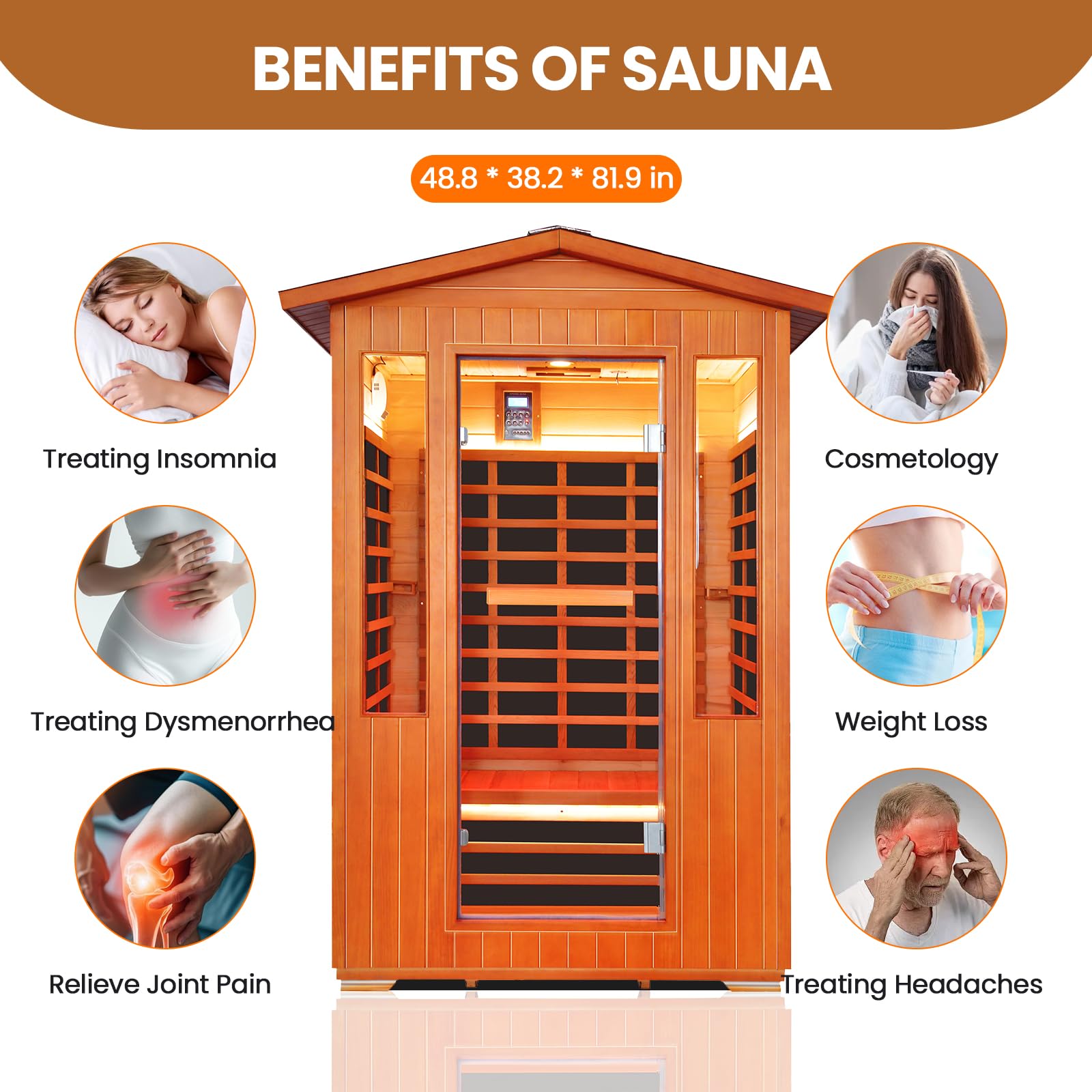 2 Person Infrared Sauna Far Infrared Sauna Room for Home Indoor 2000W Low-EMF Wood Dry Sauna with Full Starry Sky Lights Ceiling in 7 Color Speaker Fast Heating Easy Assembly- 47.3*41.3*74.8 IN