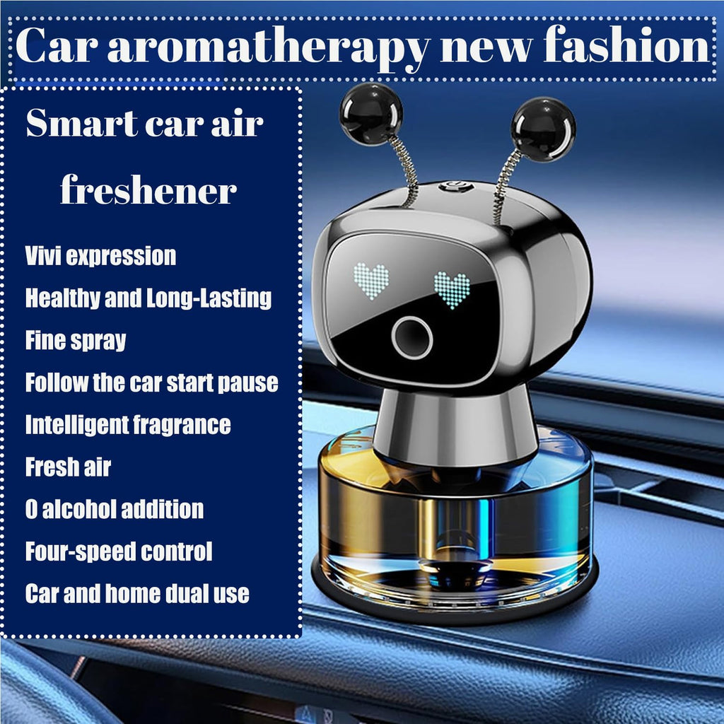 Robot Intelligent Aromatherapy Machine, Smart Cute Robot Car Air Freshener - Fine Spray/Fillable/Four-Gear Adjustment/Vibration Sensing/On-Off/Large Capacity Long-Lasting Fragrance/Black-V2(Cologne)
