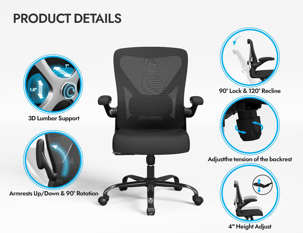 Ergalithic Ergonomic Office Chair - X-Shaped Computer Desk Chairs Comfy, Mesh High-Back Gaming Chair with Adjustable Lumbar Support, Executive Task Chair for Adults, Comfortable for Long Hours