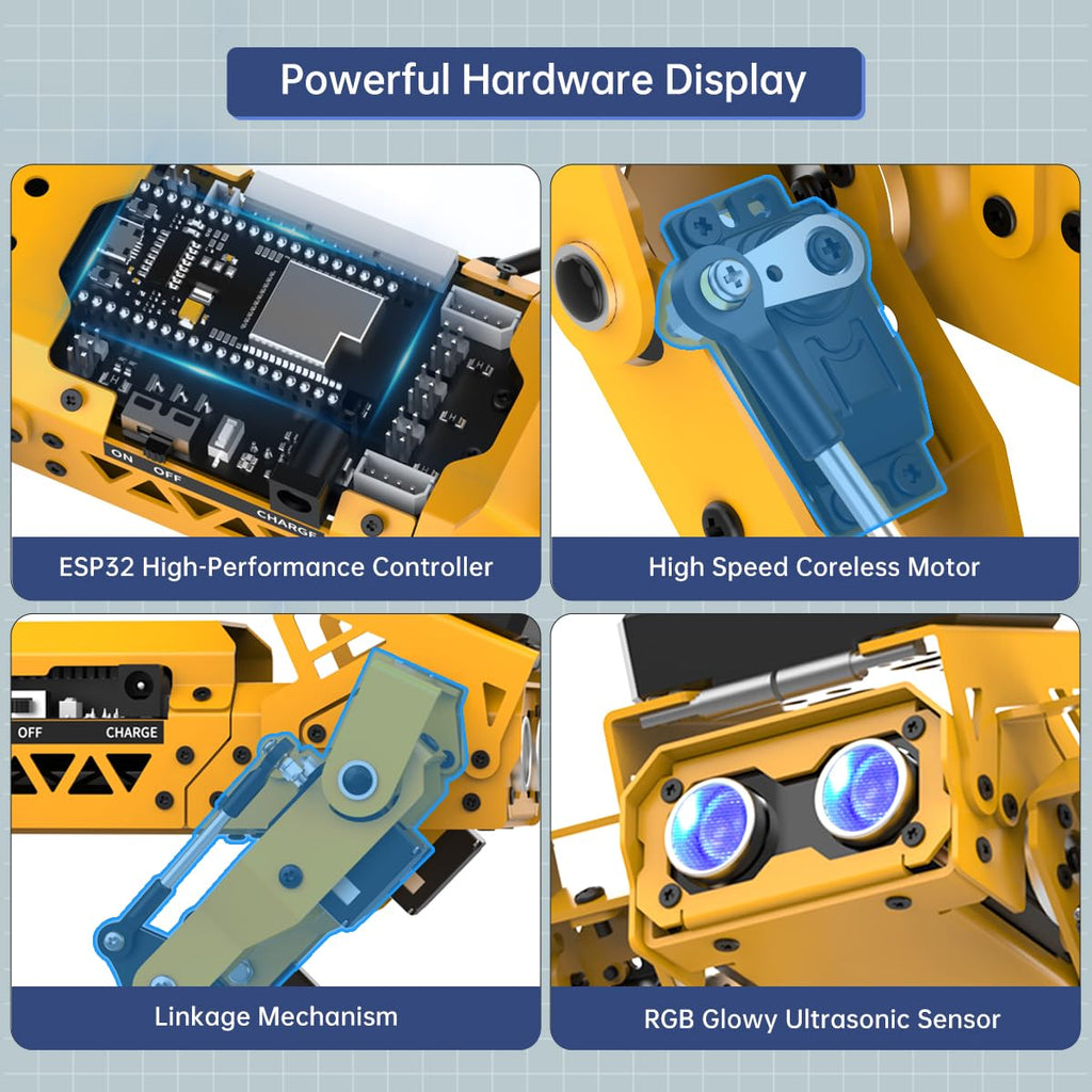 MechDog Robot Dog for Arduino Scratch Python Starter Smart Robot Kit with ESP32 AI Camera, Self Balancing Target Recognition&Tracing Open Source Bionic Quadruped Programming Science Set, Standard Kit