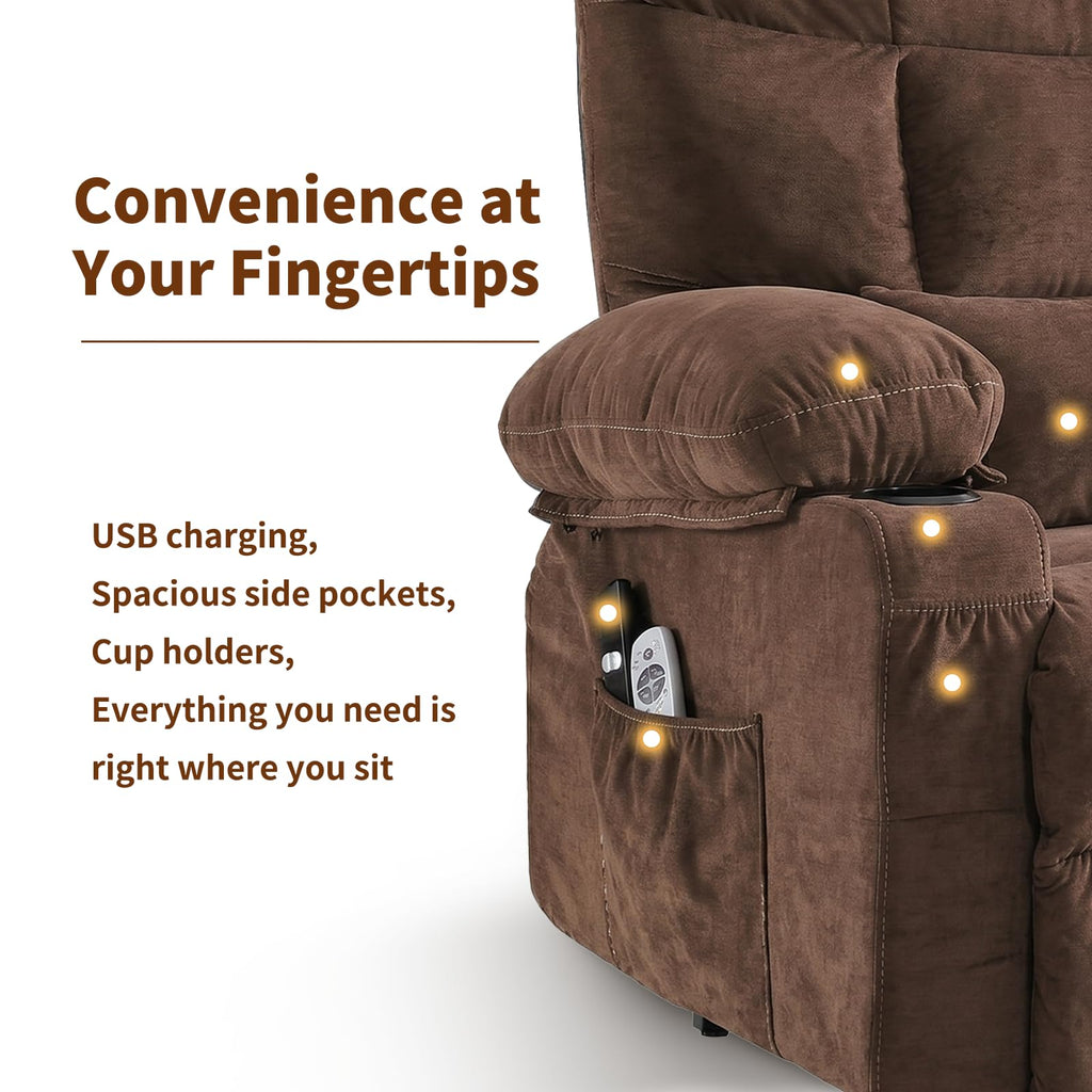 Power Lift Recliner Chair for Elderly with Massage and Heat, Comfortable Electric Power Reclining Chair with Side Pockets,2 Cup Holders and USB Charging Port for Living Room (Grey)