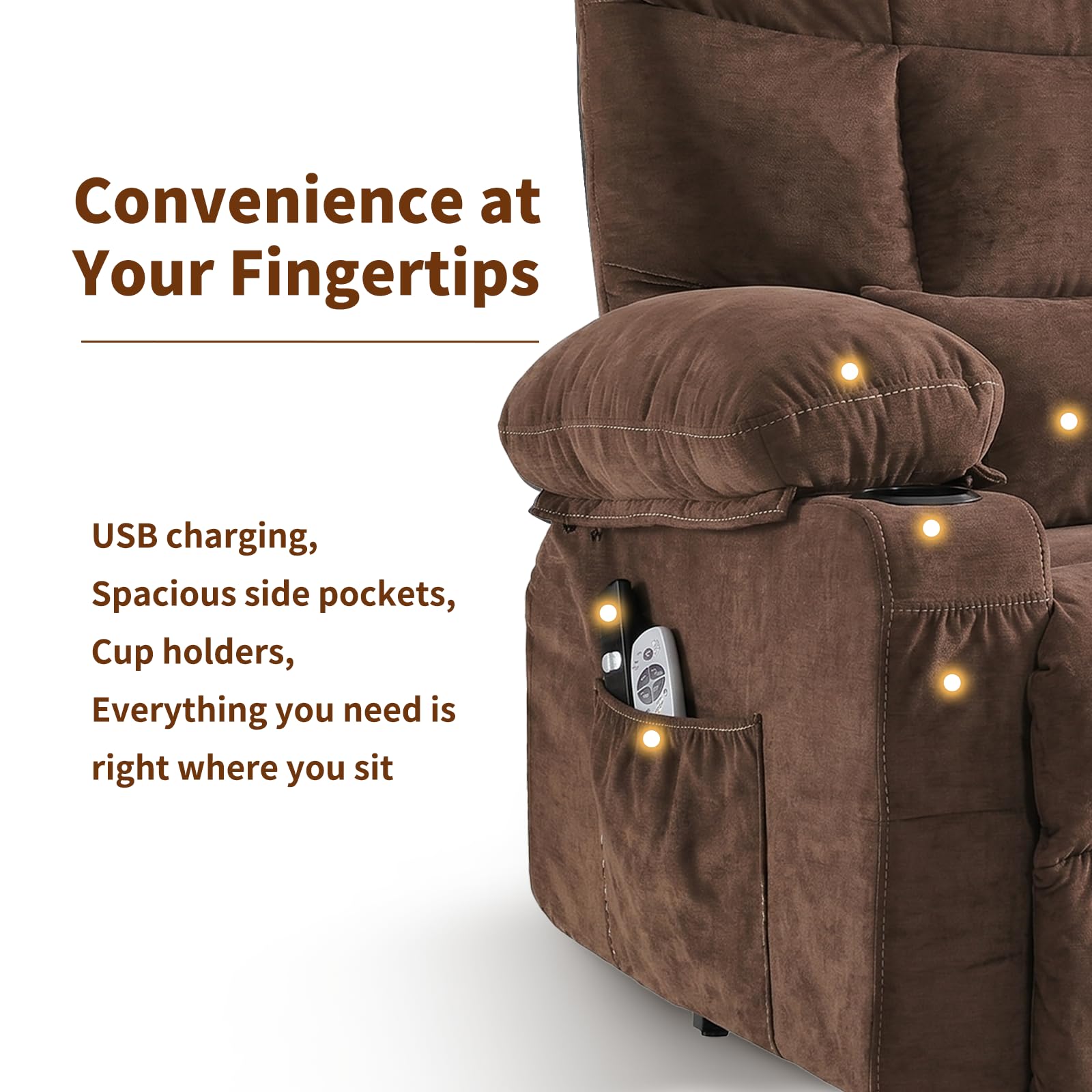 Power Lift Recliner Chair for Elderly with Massage and Heat, Comfortable Electric Power Reclining Chair with Side Pockets,2 Cup Holders and USB Charging Port for Living Room (Grey)