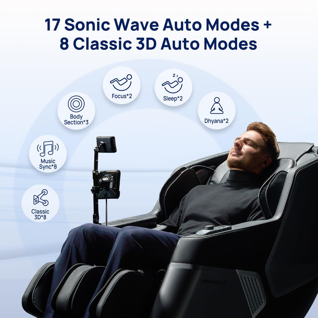 VAT Massage Chair Full Body VibroAcoustic Sonic Wave, SL-Track Zero Gravity Recliner with 25 Auto Modes, Smart Body Scan, Extendable Footrest, Reading Lamp, Black