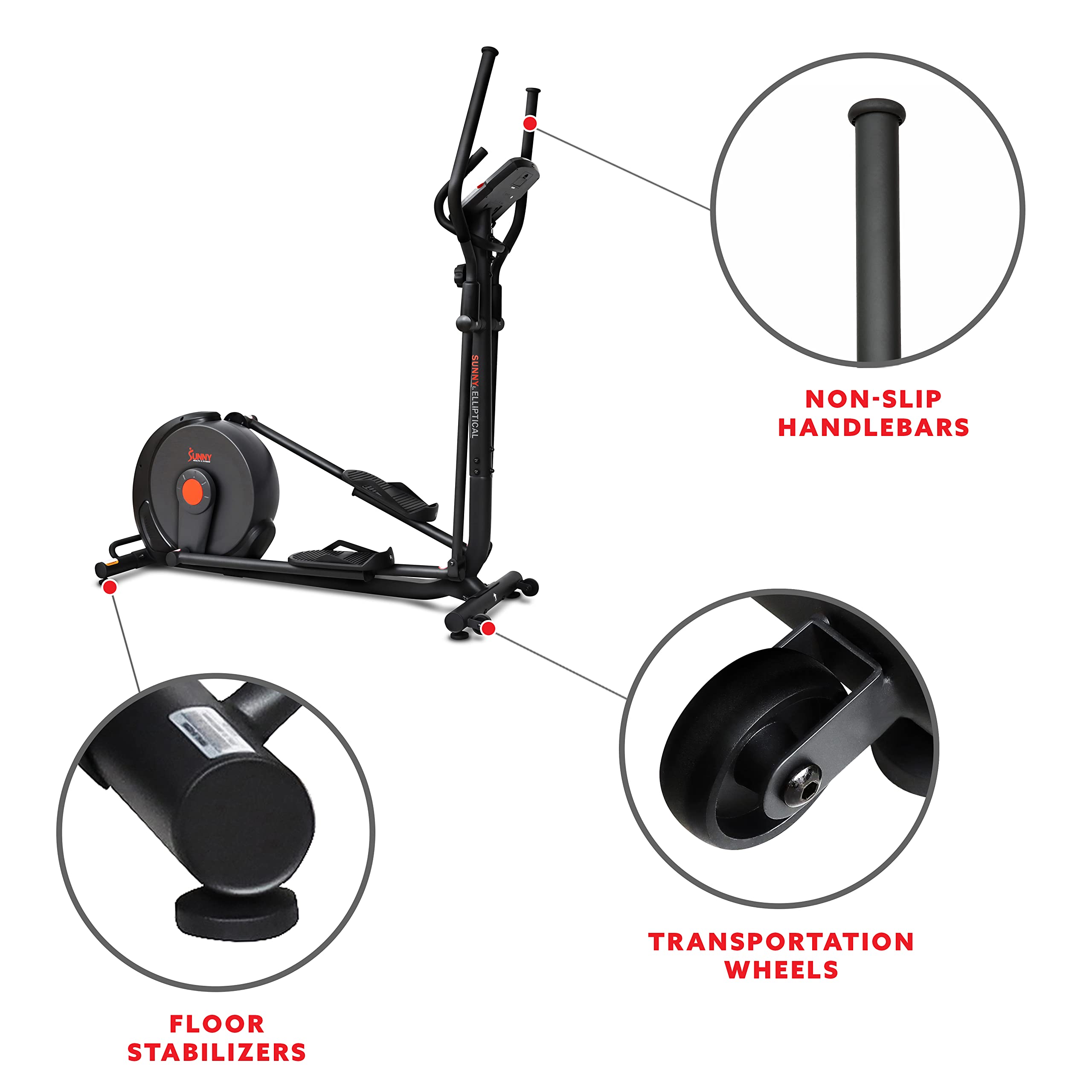 Sunny Health & Fitness Smart 17" Stride Elliptical Machine Trainer with Built-in Pulse Sensor and 16-Level Tension for Home Exercises with SunnyFit App Bluetooth Access