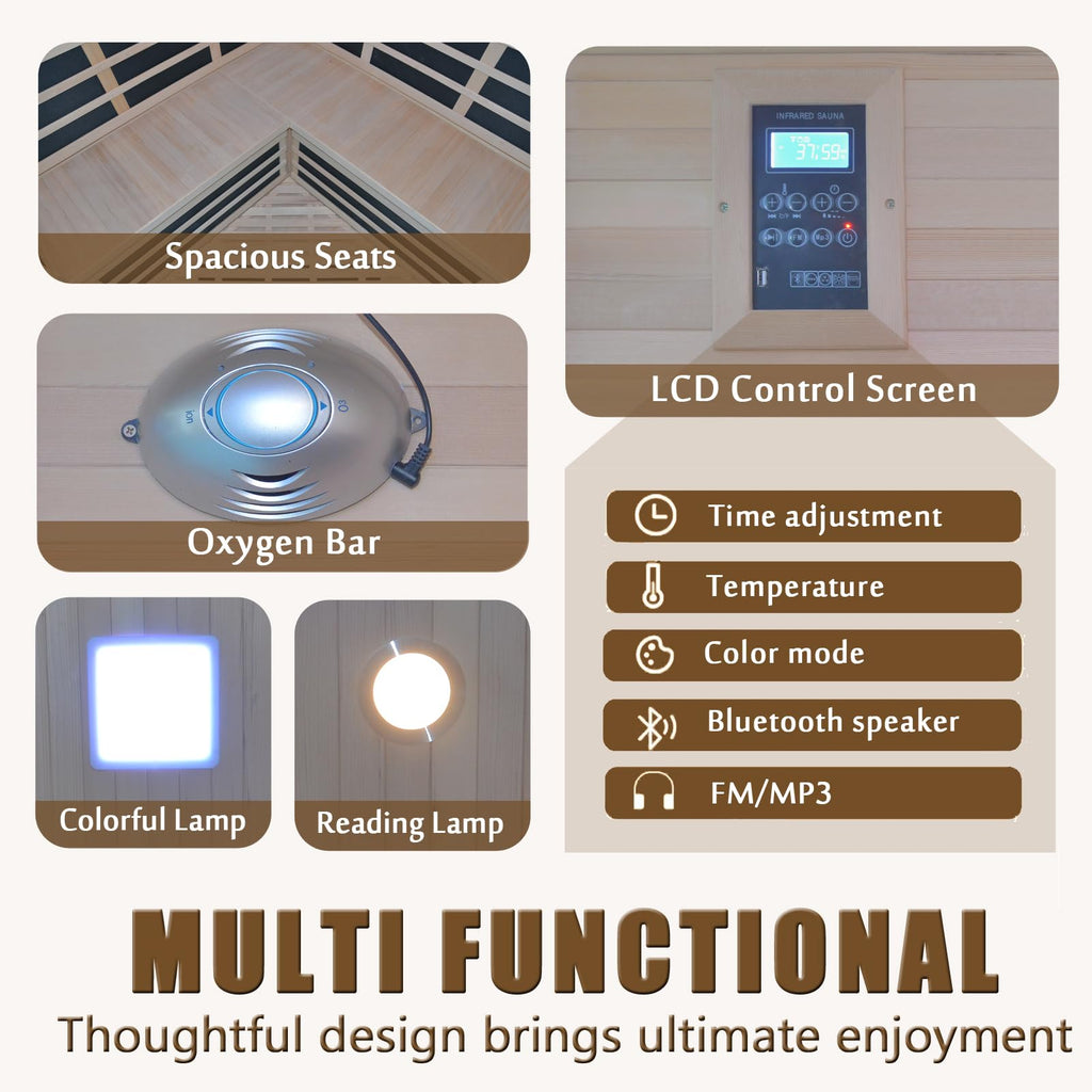1350W Far Infrared Home Sauna, Energy-Efficient Fast-Heating Indoor Sauna Room with Bluetooth & 7-Color Therapy, Canadian Hemlock Wood, Modular Design - Ideal for Home Gym, Family Relaxation