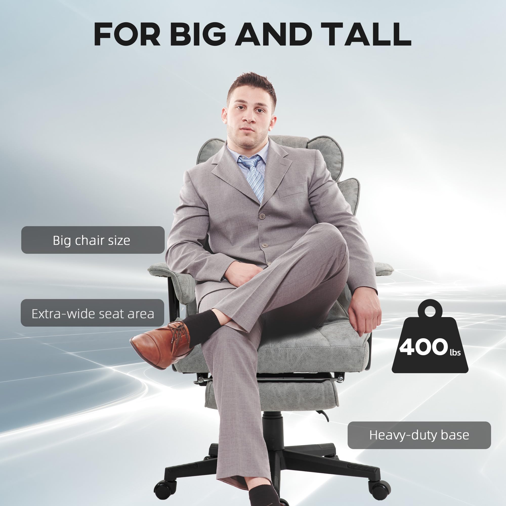 HOMCOM Massage Executive Office Chair with 6 Vibration Points, 400LBS Heated Big and Tall Office Chair with Foot Rest and Lumbar Support, Microfiber Reclining Computer Desk Chair, Gray