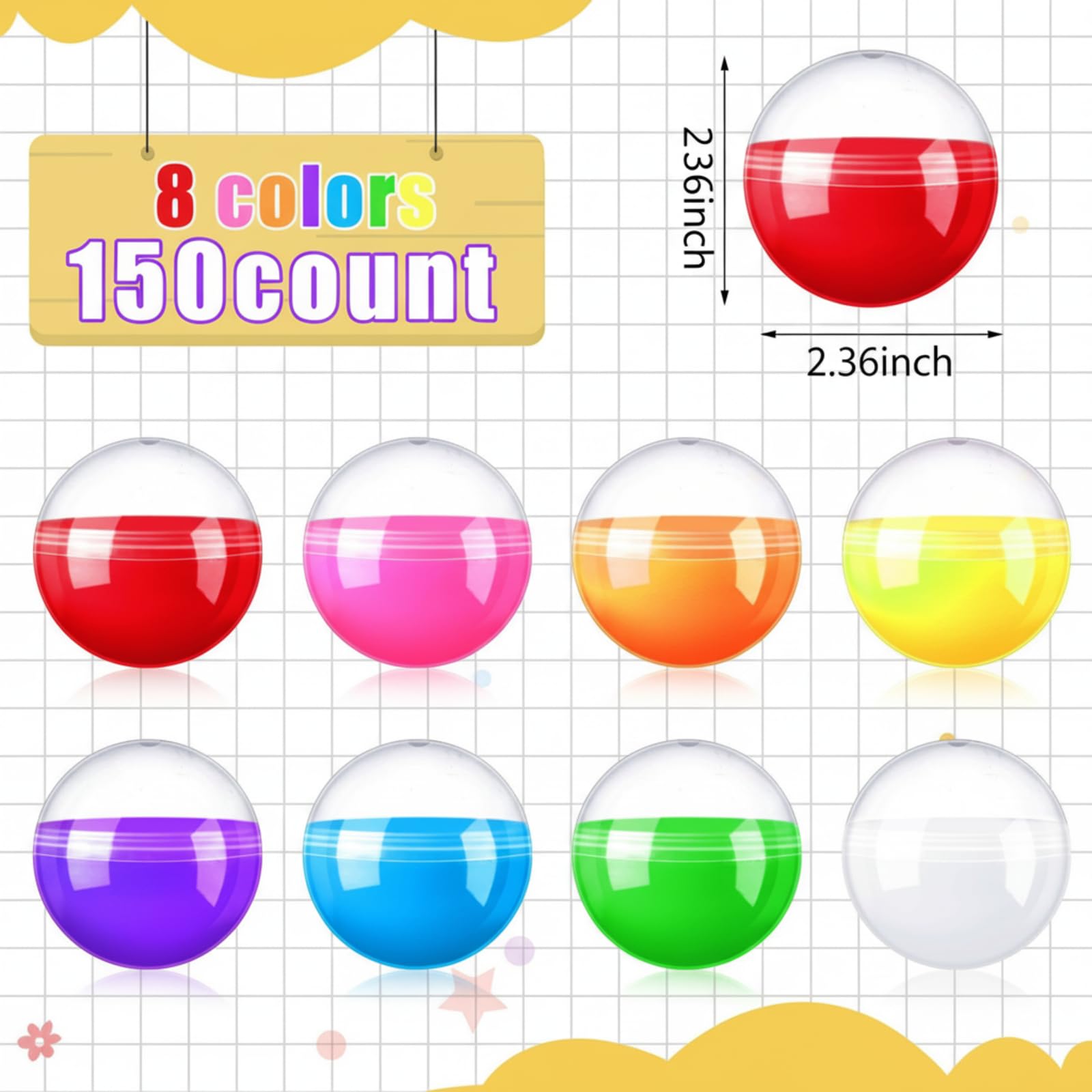 Sosation 150 Pcs 1.77 Inch Gumball Vending Machine Capsules Empty Round Plastic Containers for Prizes Party Favors (Stylish Color)