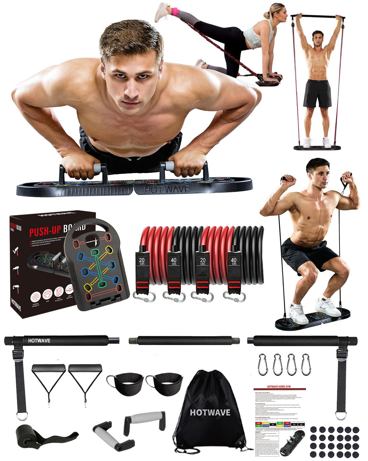 HOTWAVE Push Up Board Fitness, Portable Foldable 20 in 1 Push Up Bar at Home Gym, Pushup Handles for Floor. Professional Strength Training Equipment For Man and Women