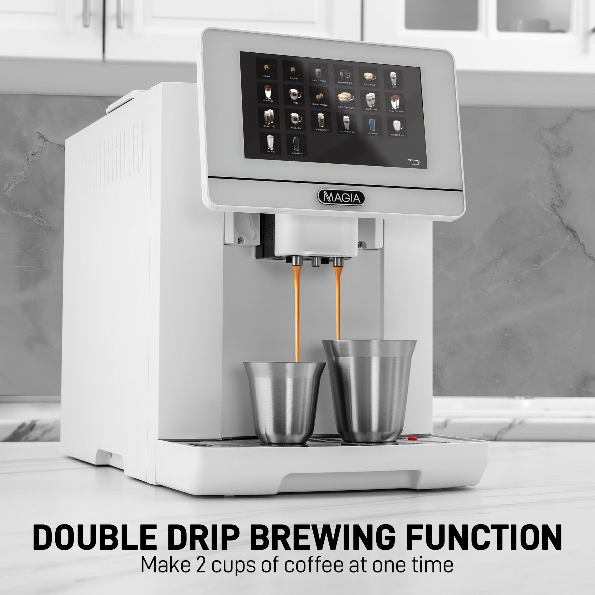 Zulay Magia Super Automatic Espresso Maker Machine with Grinder - 19 Fully Customizable Coffee Options, Auto Cleaning, Milk Foam System - for Latte, Cappuccino - Ultra LUX - White (13.7x17.7x9.4)