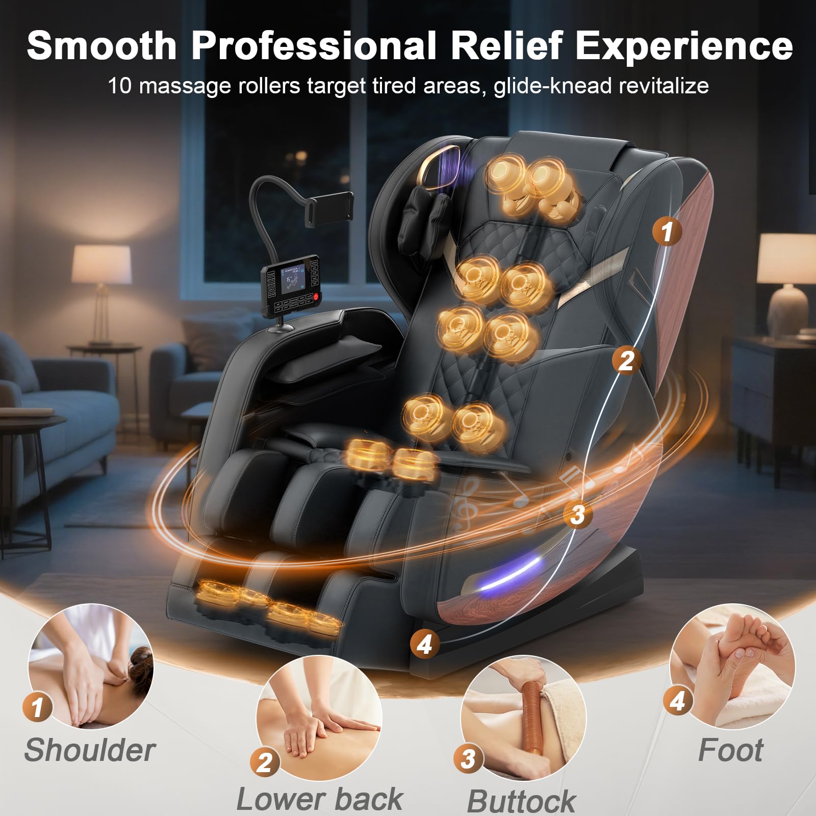 2026 Massage Chair, Massage Chairs Full Body and Recliner with 14 Fixed Points, Zero Gravity, Wood Grain Leather, Foot Massage, Airbags, Lumbar Heating, Bluetooth and Control Screen
