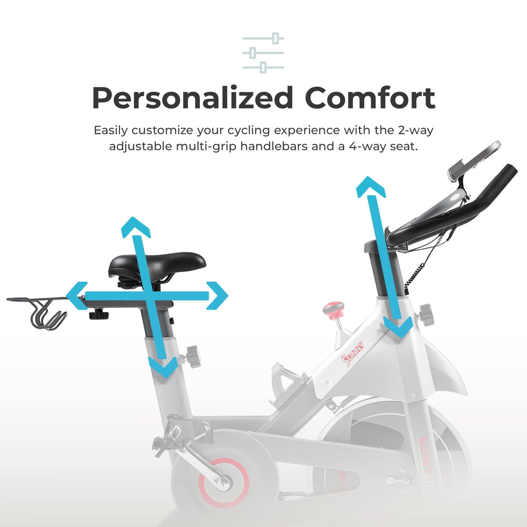 Sunny Health & Fitness Smart Cycling Exercise Bike, Free SunnyFit App Connection, Designed for Intensive Cardio Workout at Home, Adjustable Seat & Handlebar for Comfort Riding
