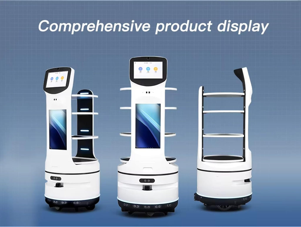 Interactive Restaurant Waiter Robot – Autonomous Food & Drink Delivery, Elevator Control, Large Tray Capacity, Self-Charging, Contactless Commercial Meal Server, Multi-Robot Coordination