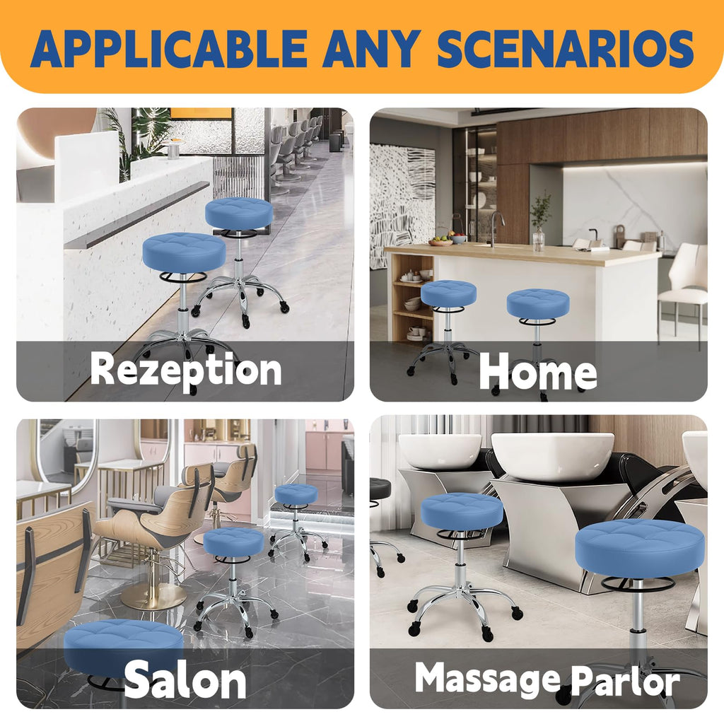 Rolling Stool Heavy Duty 400lb: Super Soft Seat Cushion,360° Swive,Height Adjustability,No Squeaky Noises,No Tip Over, New Upgraded Salon stool Chair, for Tattoo Facial Massage Spa Medical (Black)