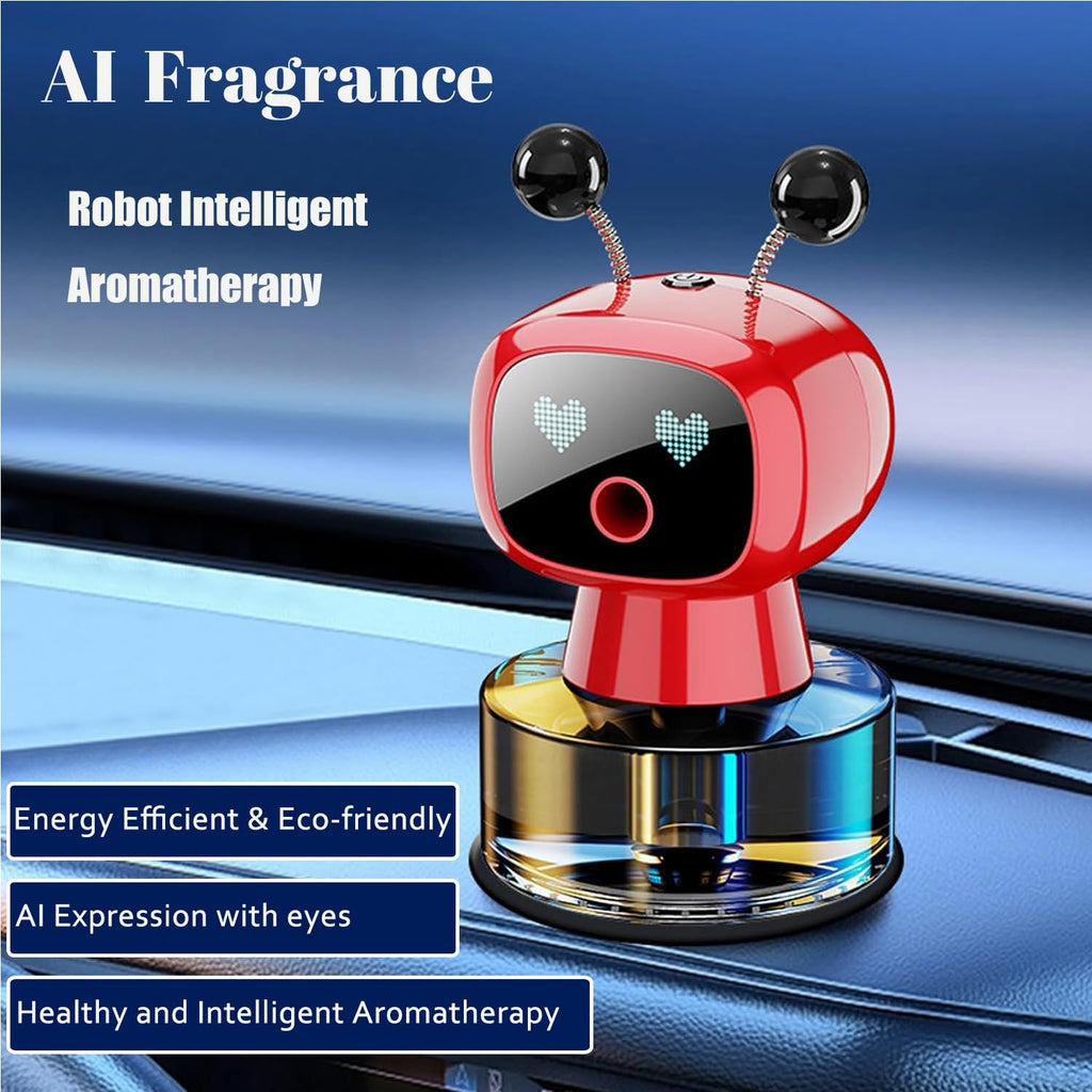 Robot Intelligent Aromatherapy Machine, Smart Cute Robot Car Air Freshener - Fine Spray/Fillable/Four-Gear Adjustment/Vibration Sensing/On-Off/Large Capacity Long-Lasting Fragrance/Black-V2(Cologne)