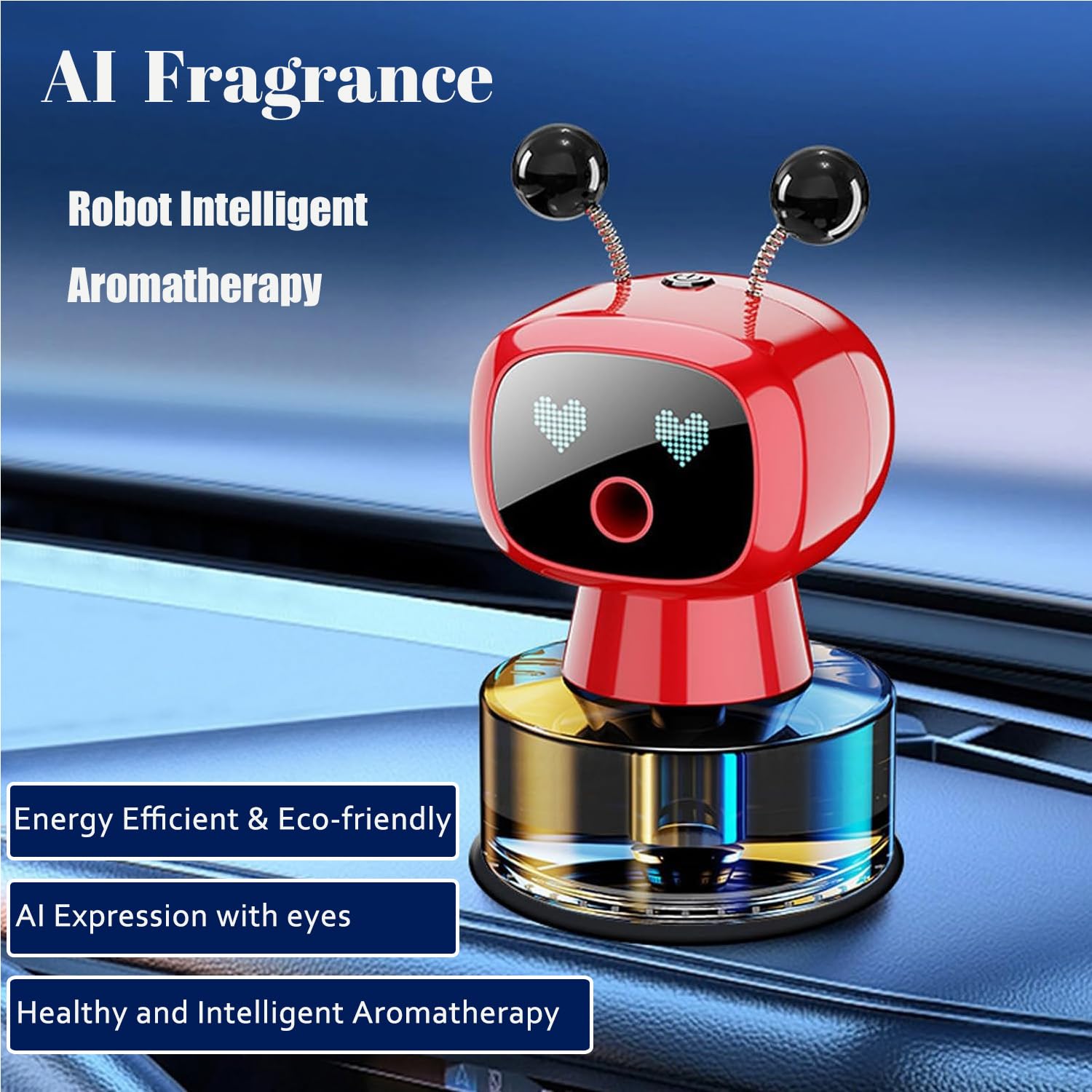 Robot Intelligent Aromatherapy Machine, Smart Cute Robot Car Air Freshener - Fine Spray/Fillable/Four-Gear Adjustment/Vibration Sensing/On-Off/Large Capacity Long-Lasting Fragrance/Black-V2(Cologne)
