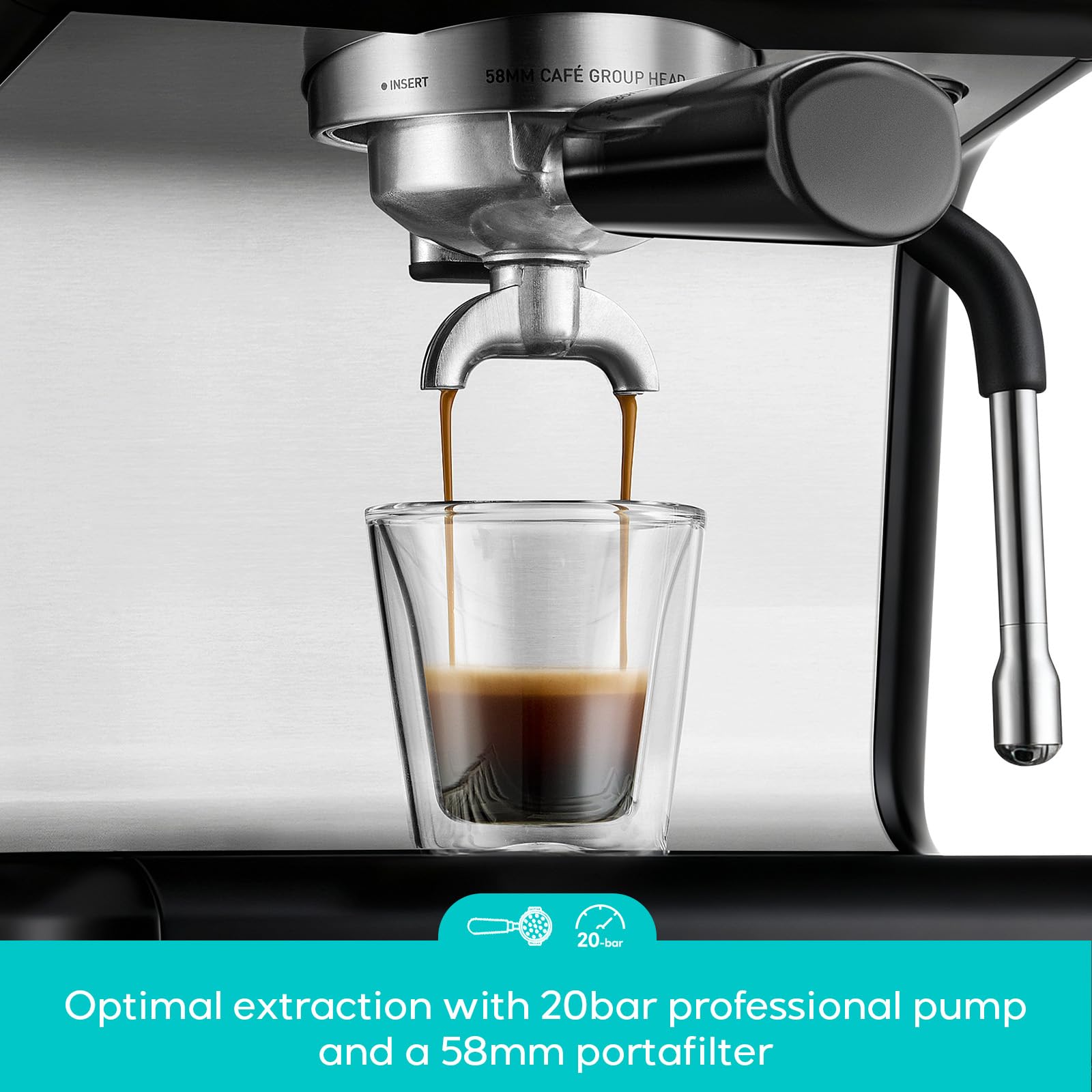 CASABREWS Ultra Espresso Machine with LCD Display, 20 Bar Espresso Maker with Powerful Milk Frother, Customizable Brewing Temperature, Barista-Level Latte and Cappuccino Machine for Home, Silver