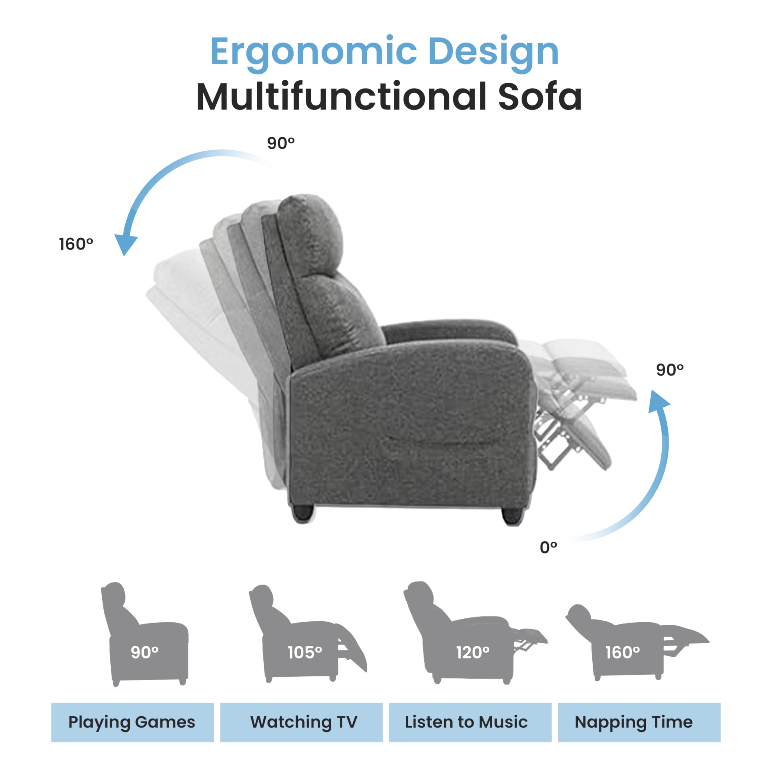 Simple Deluxe Massage Recliner Chair - Adjustable PU Leather Recliner, Luxe Reading Chair & Sofa Chair for Living Room Chairs or Bedroom Chair, Small Recliner for Home Theater, Black