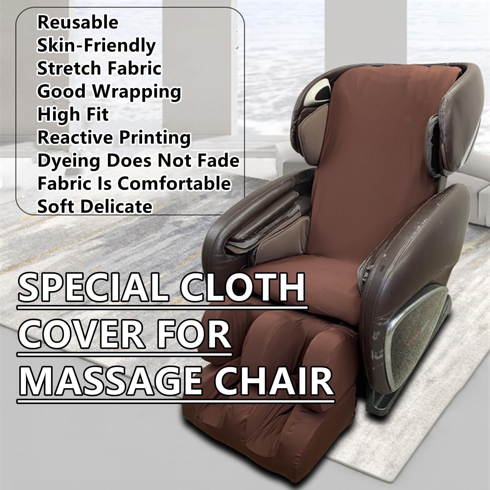 Full Body Massage Chair Cover-Shiatsu Slipcover Recliner Chair Cover,Universal Washable Stretch Fabric Armchair Slipcovers,Dust Protection Sofa Covers,Brown,Body