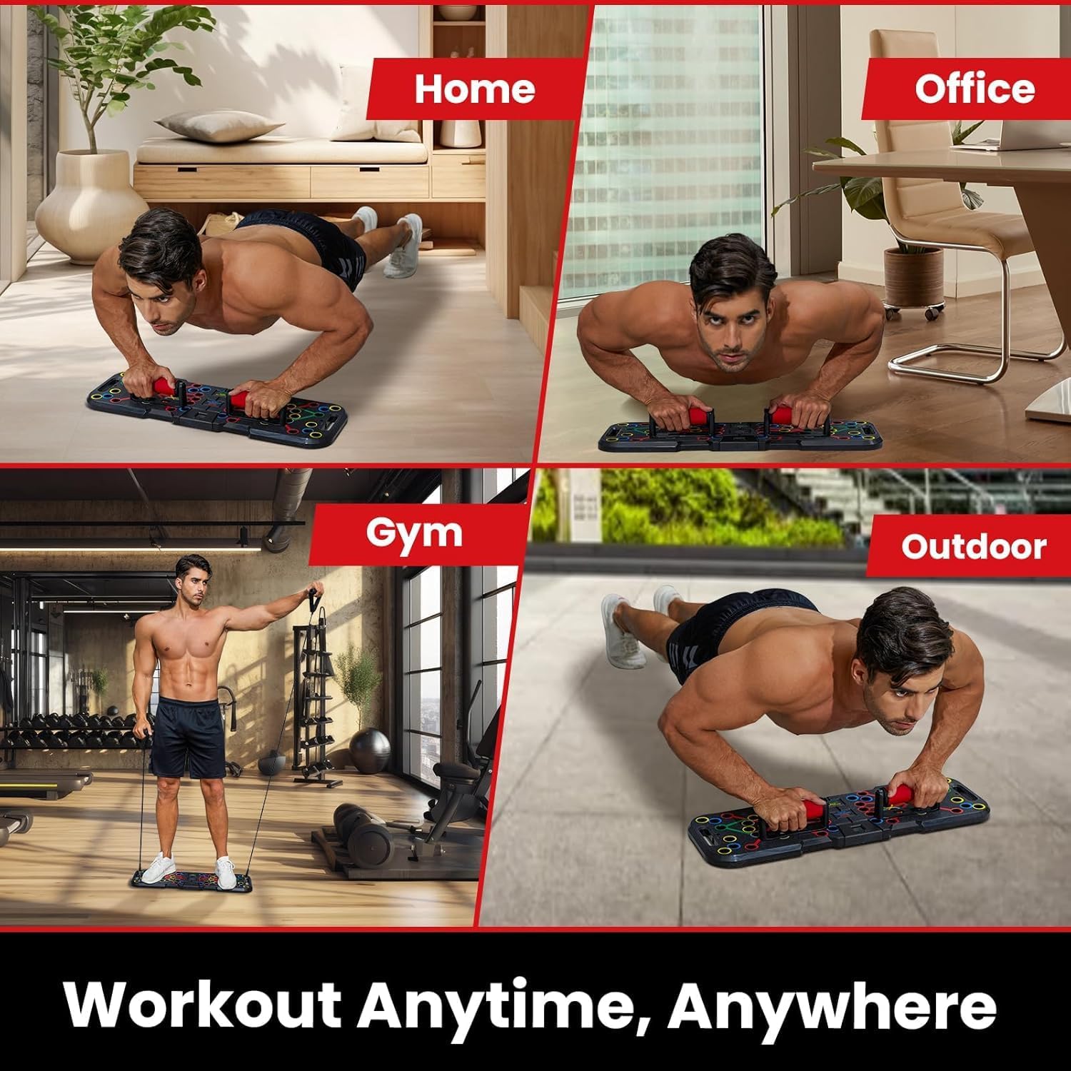 Push Up Board 60 in 1 with Smart Counter, Foldable Portable Home Gym System with Resistance Bands & Handles, Strength Training Equipment for Men & Women, Full Body Workout Kit