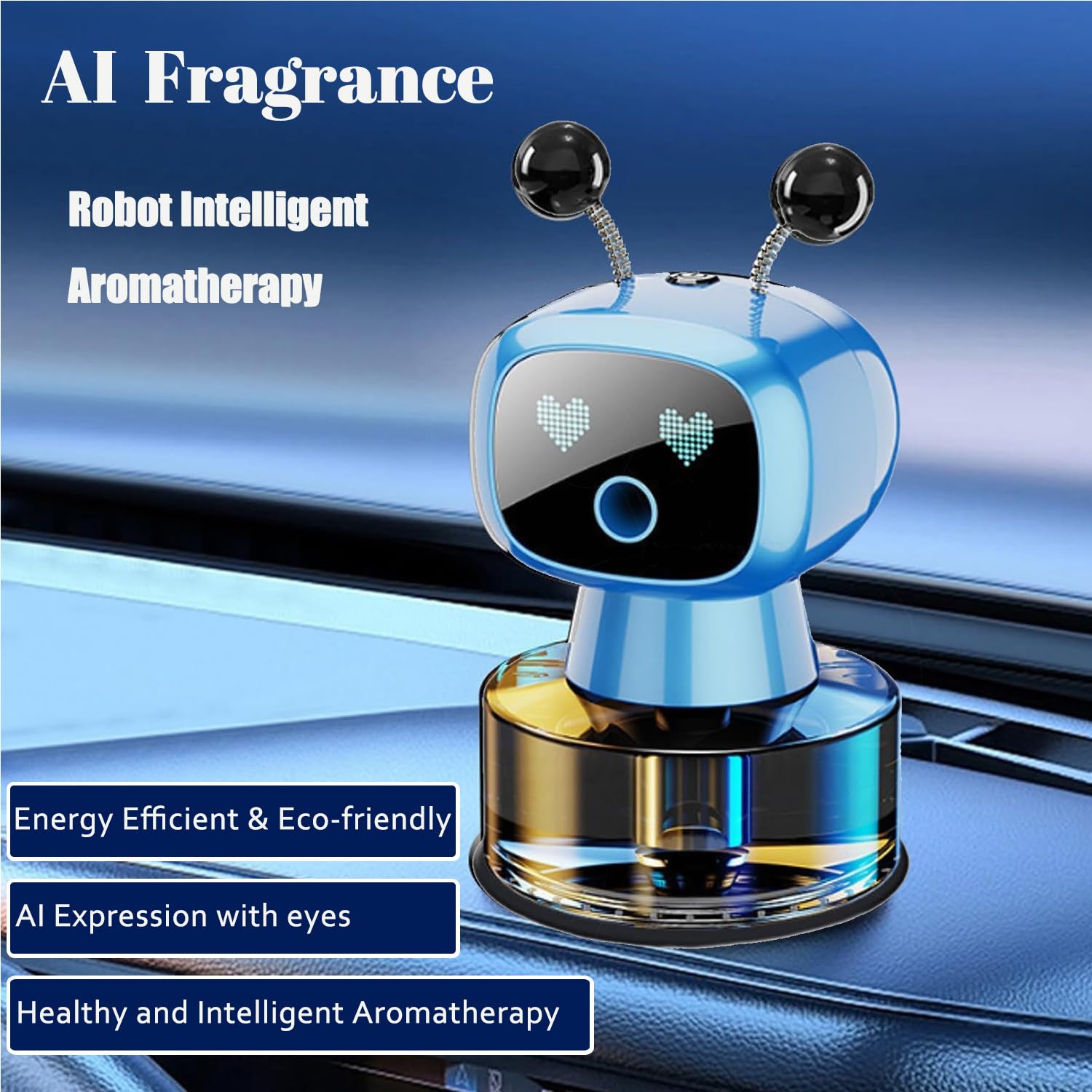 Robot Intelligent Aromatherapy Machine, Smart Cute Robot Car Air Freshener - Fine Spray/Fillable/Four-Gear Adjustment/Vibration Sensing/On-Off/Large Capacity Long-Lasting Fragrance/Black-V2(Cologne)