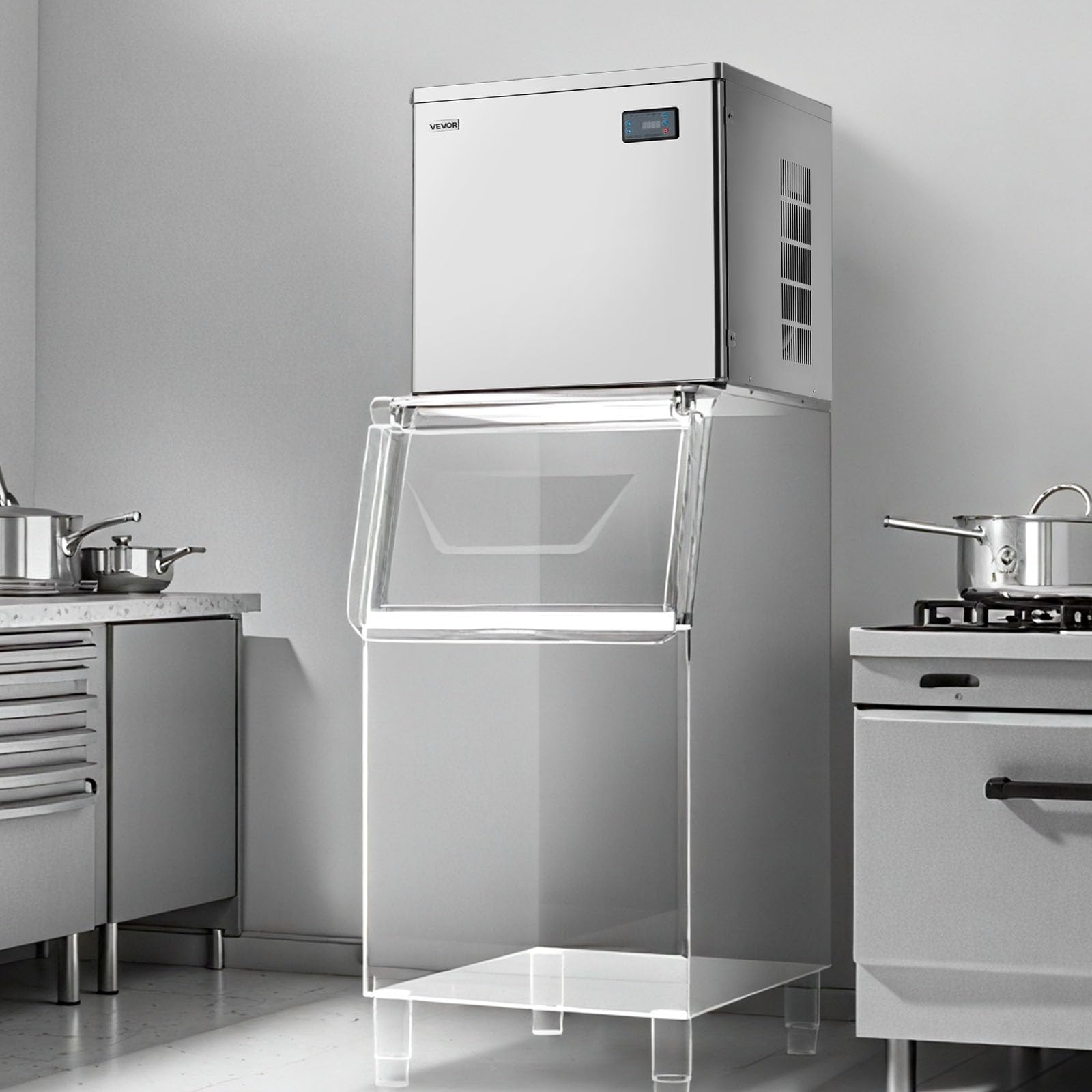 VEVOR Commercial Ice Maker Machine - Head, 300 Lbs/Day Stainless Steel Ice Machine with Scheduled Ice-Making, Self-Cleaning, Adjustable Thickness, Ideal for Restaurant Bar Cafe Hotel - Head Only