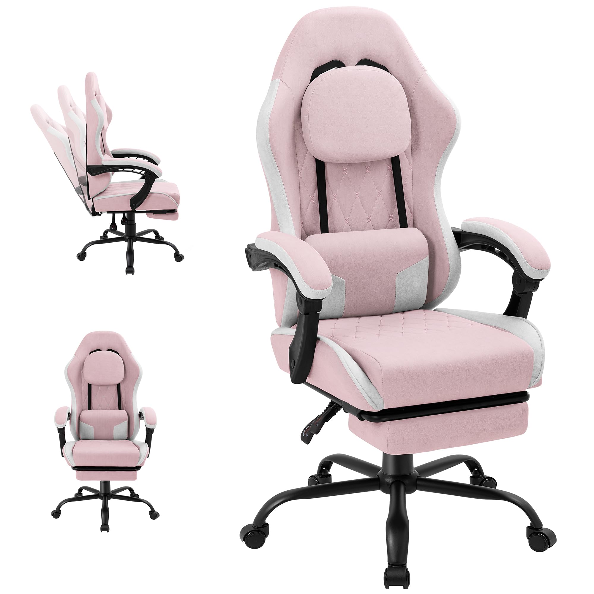 Shintenchi Big and Tall Gaming Chair Fabric Pocket Spring Cushion,High Back Recliner with Footrest and Headrest for Adults, Massage Lumbar Support for Home Office, Ergonomic Computer Desk Chair, Blue