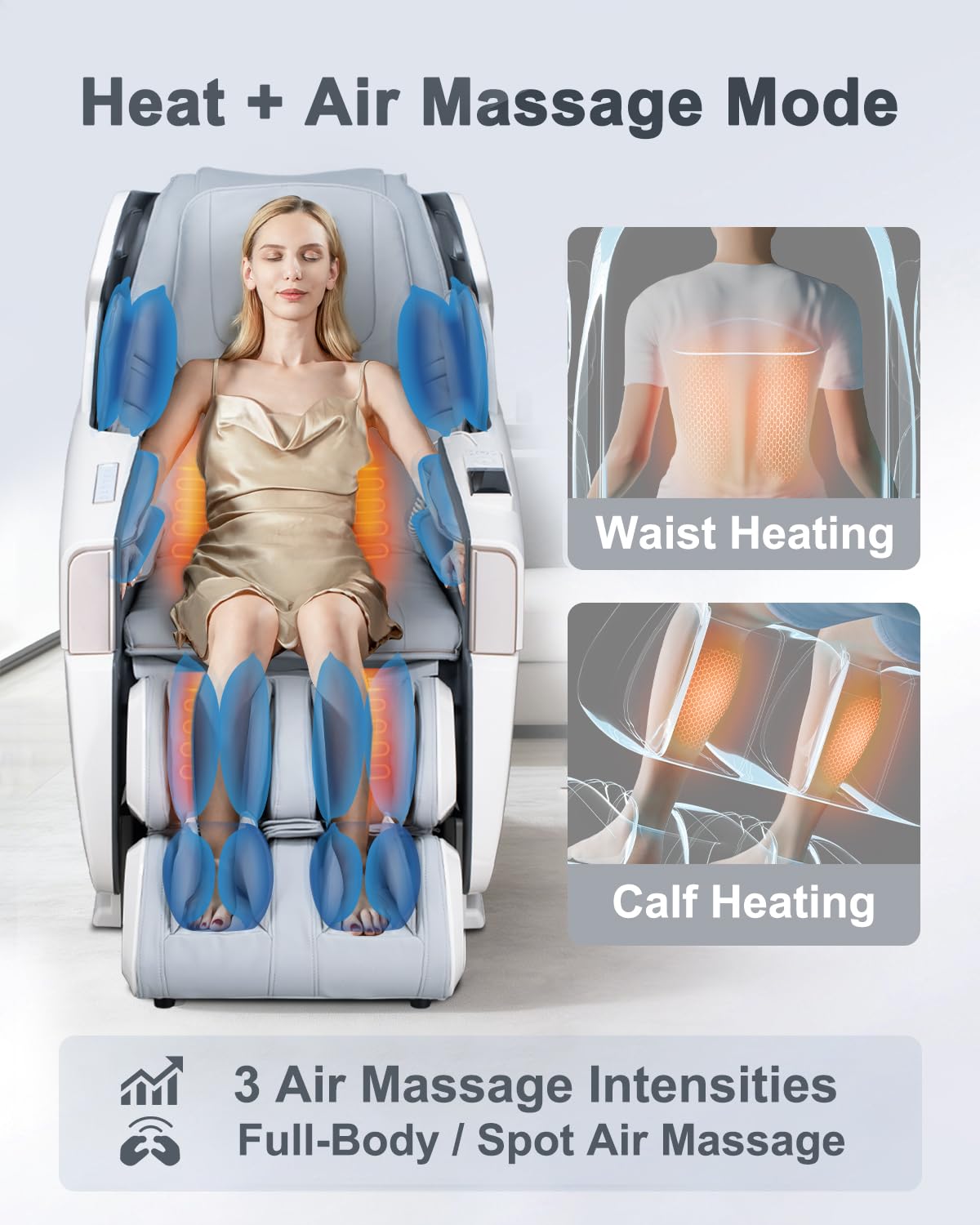 iBooMas Massage Chair Full Body, Body Scan Zero Gravity Massage Chair Recliner with 54in SL-Track, Ajustable 18 Modes, Auto Extending Footrest, Foot Massage, App, AI Voice, Airbags, Heat(White+Grey)