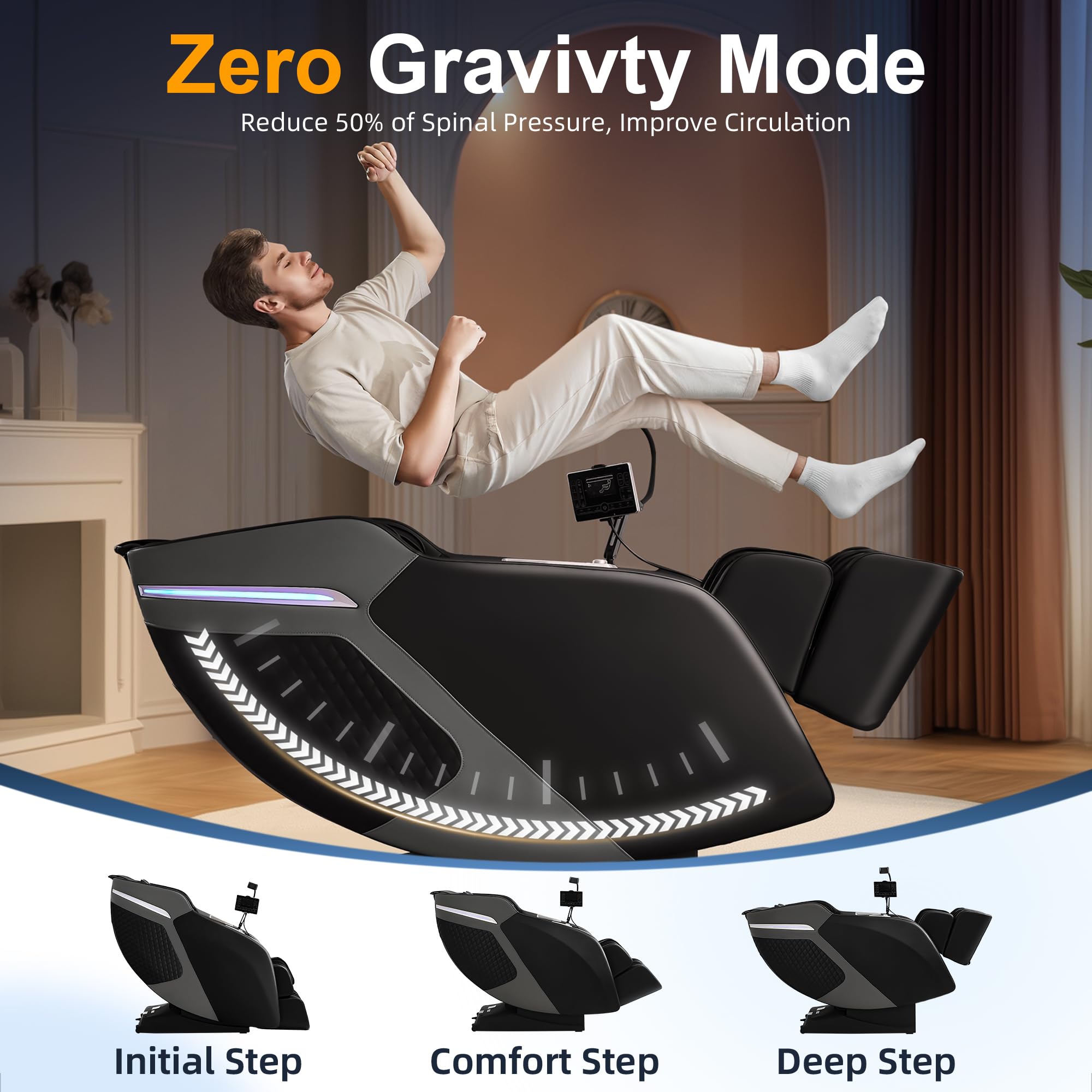 Luxury 4D Full Body Massage Chair with Calf Kneading, Zero Gravity SL-Track Shiatsu Recliner ,18 Auto Modes & 6 Massage Techniques,Lumbar & Calf Heating,Foot Roller,Voice/App/Touch Control,Body Scan
