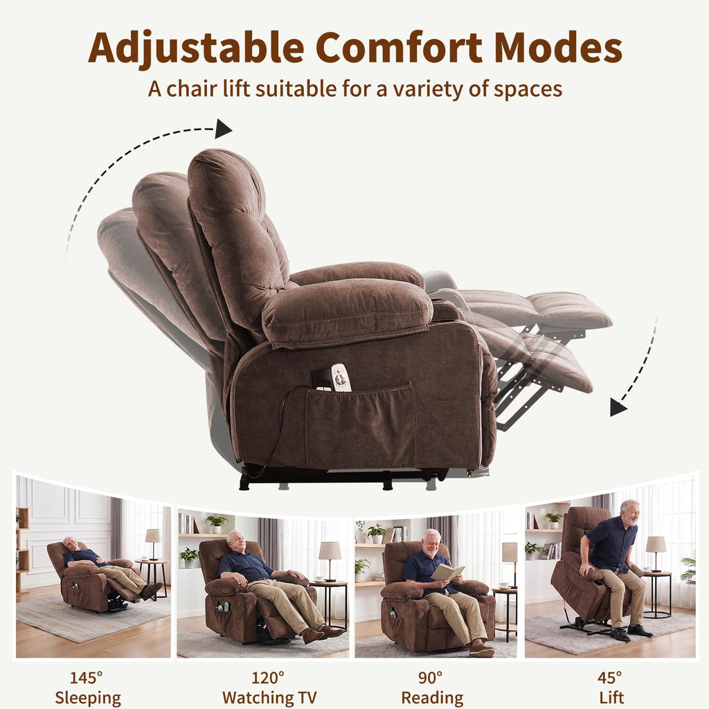 Power Lift Recliner Chair for Elderly with Massage and Heat, Comfortable Electric Power Reclining Chair with Side Pockets,2 Cup Holders and USB Charging Port for Living Room (Grey)
