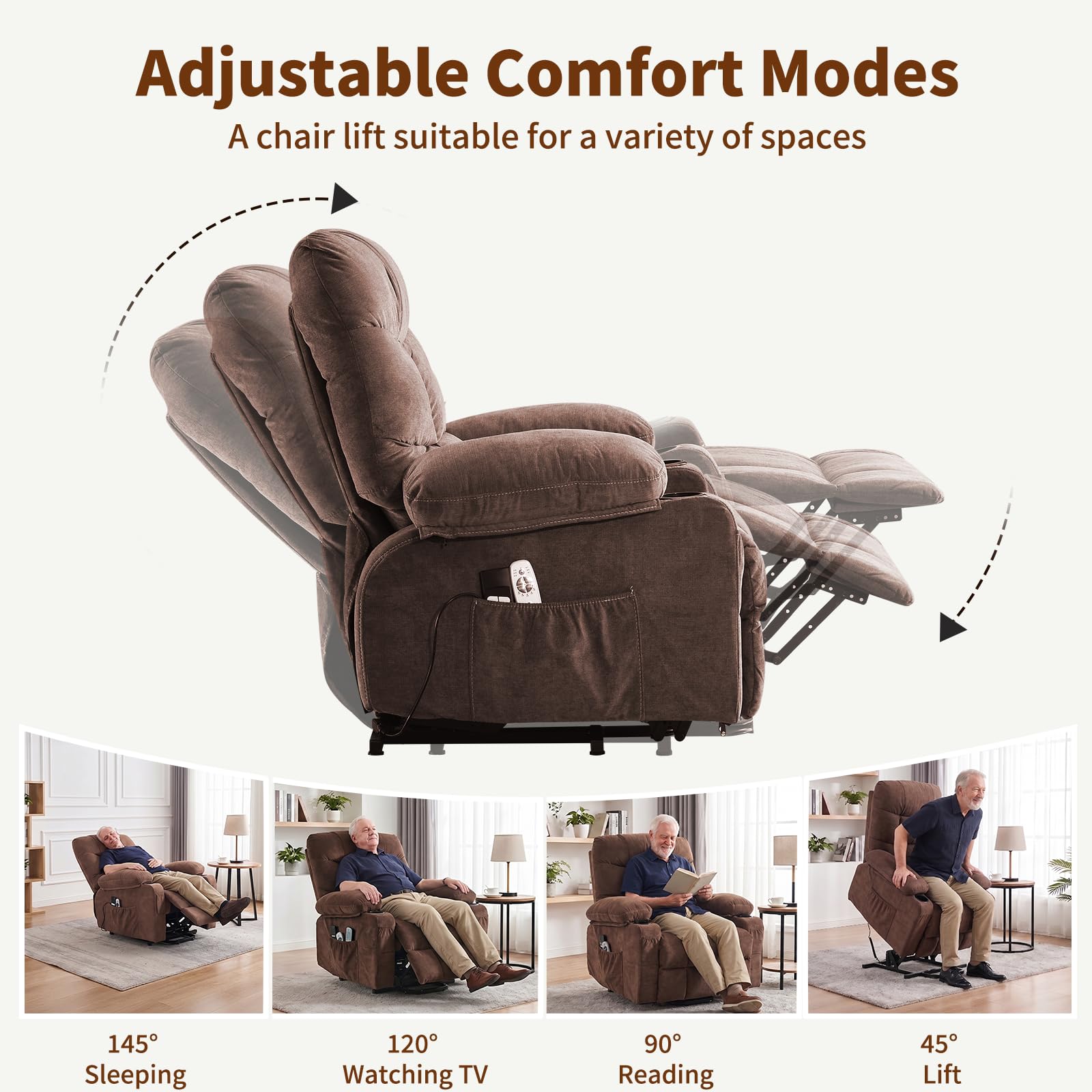 Power Lift Recliner Chair for Elderly with Massage and Heat, Comfortable Electric Power Reclining Chair with Side Pockets,2 Cup Holders and USB Charging Port for Living Room (Grey)