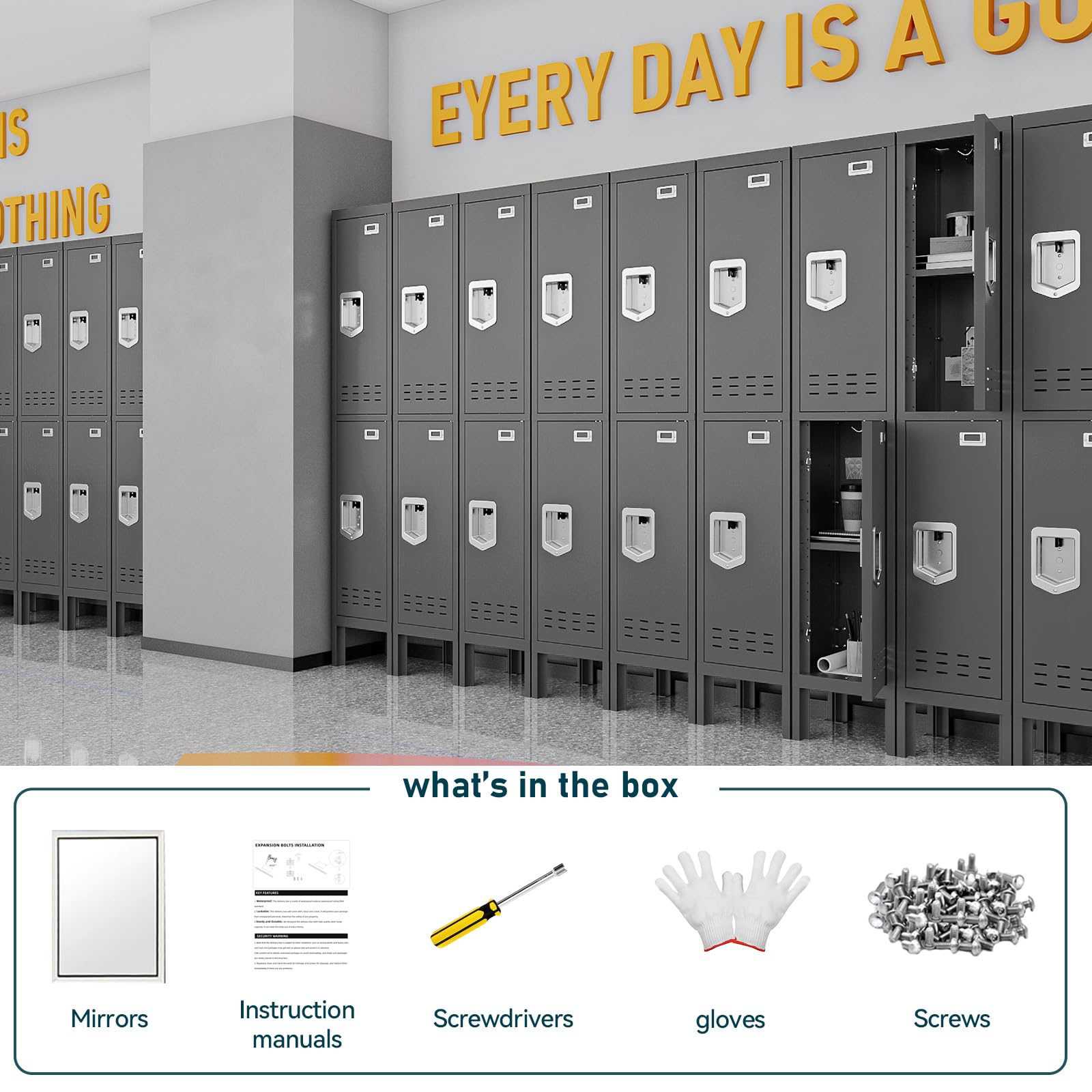 BUTISOW Metal Lockers - 66" Height Steel Lockers for Employees with 5 Door Storage Locker with Card Slot for Employees Gym School Home Office Garage - Assembly Required