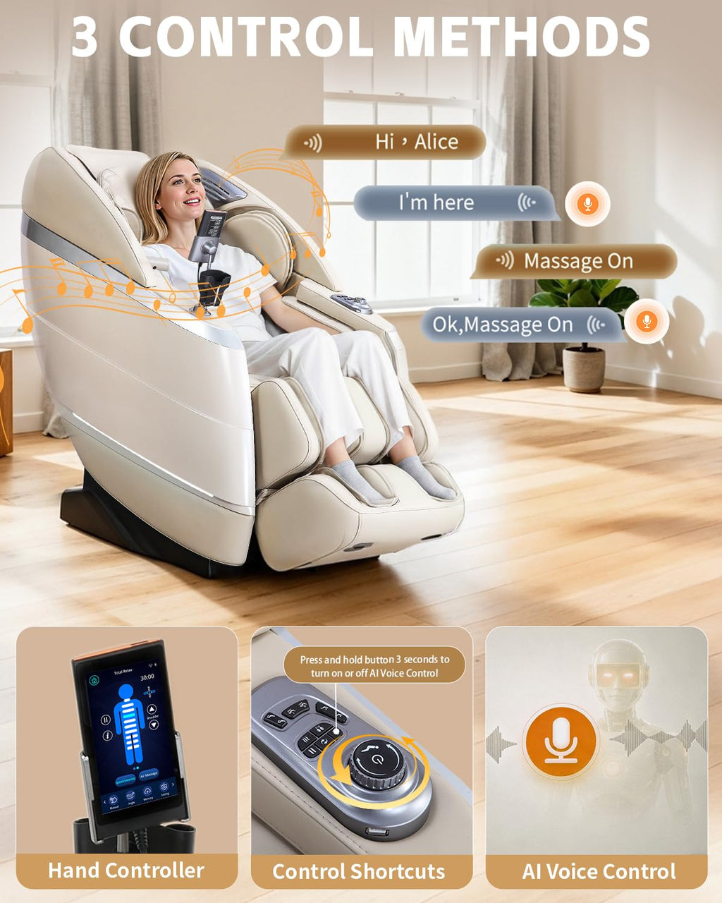 4D Full Body Massage Chair with Flexible 166° Track, Reading Light, 18 Massage Modes, 11 Techniques, 36 Airbags, Zero Gravity Recliner with Yoga Stretch and Foot Massage Beige