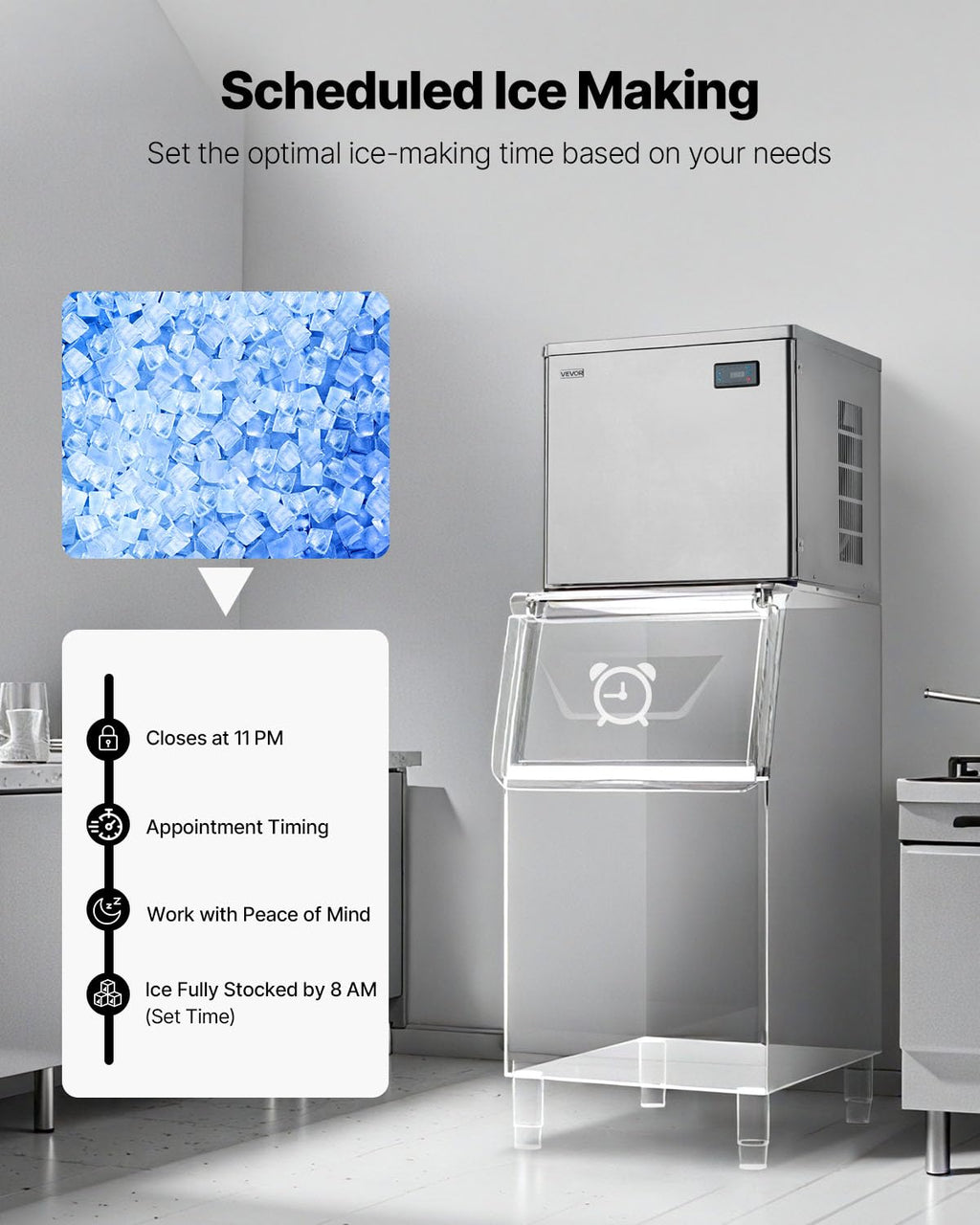 VEVOR Commercial Ice Maker Machine - Head, 300 Lbs/Day Stainless Steel Ice Machine with Scheduled Ice-Making, Self-Cleaning, Adjustable Thickness, Ideal for Restaurant Bar Cafe Hotel - Head Only